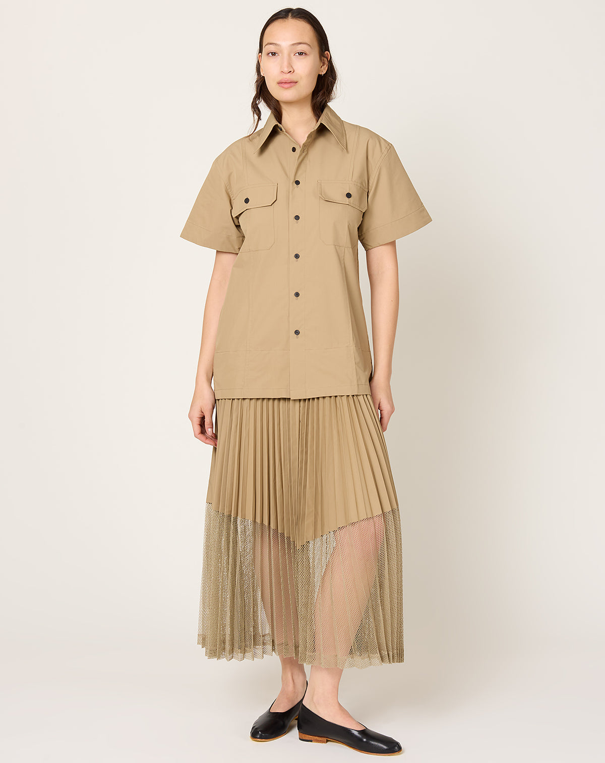 Typewriter Mesh Dress in Beige