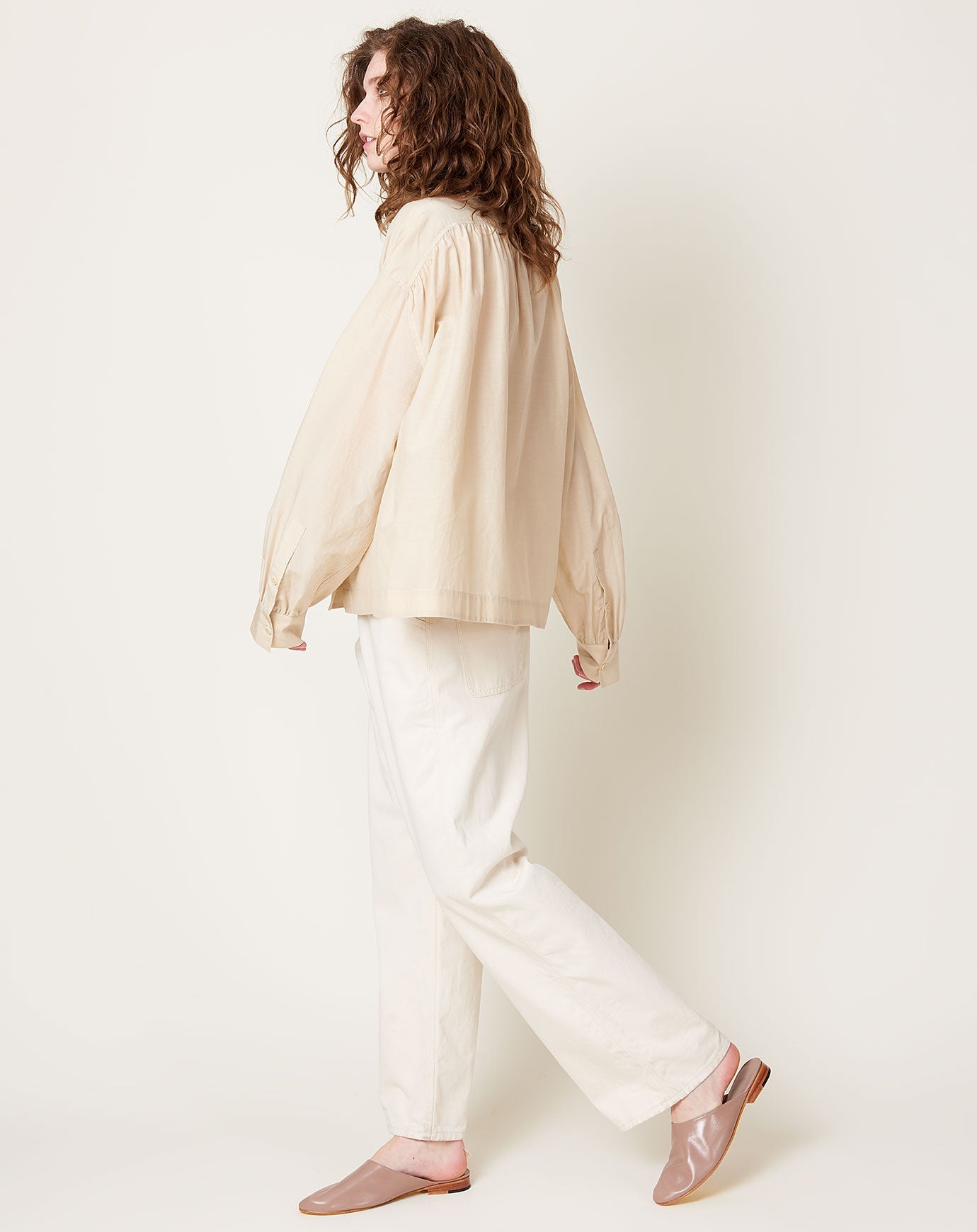 6398 Gathered Neck Top in Sand