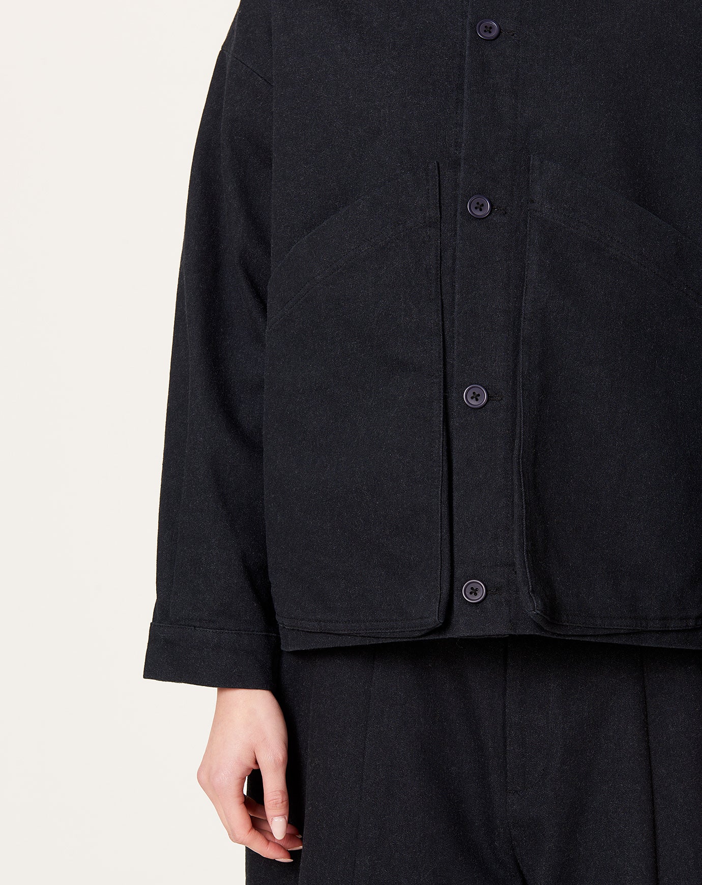 7115 by Szeki Panel Pockets Shirt Jacket in Navy Black