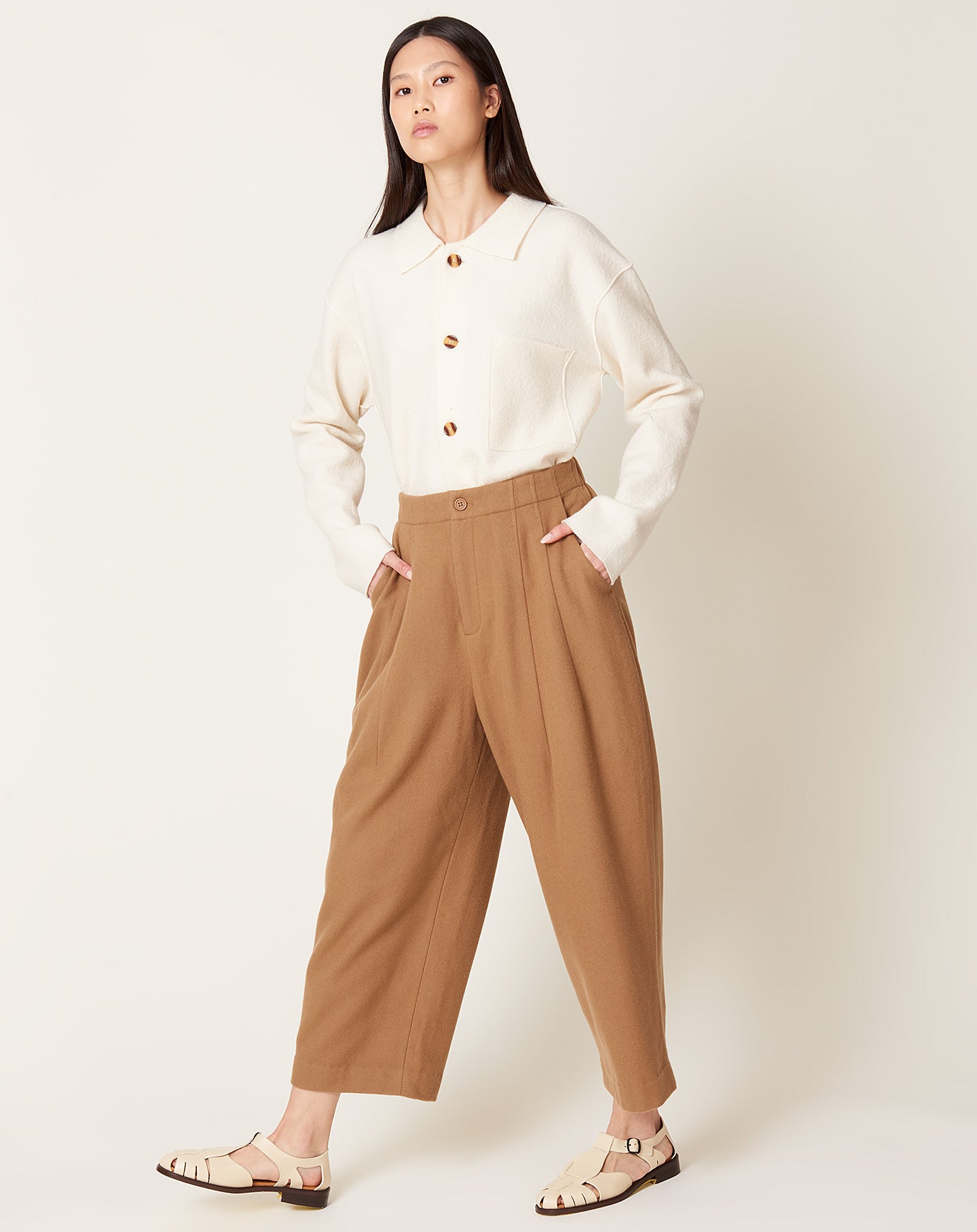 7115 by Szeki Wool Pleated Trouser in Tan