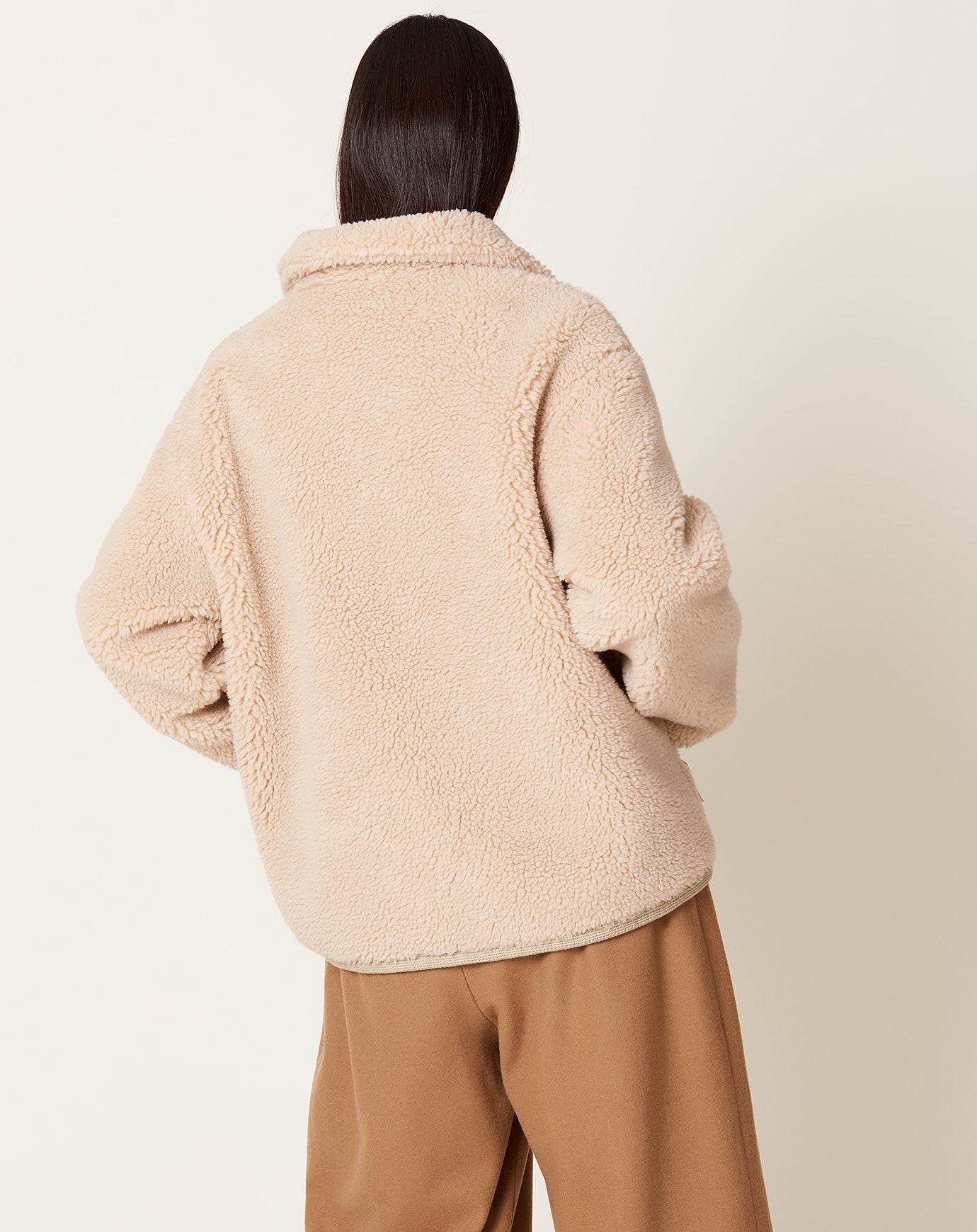 7115 by Szeki Zip-Up Turtleneck Curly Jacket in Beige