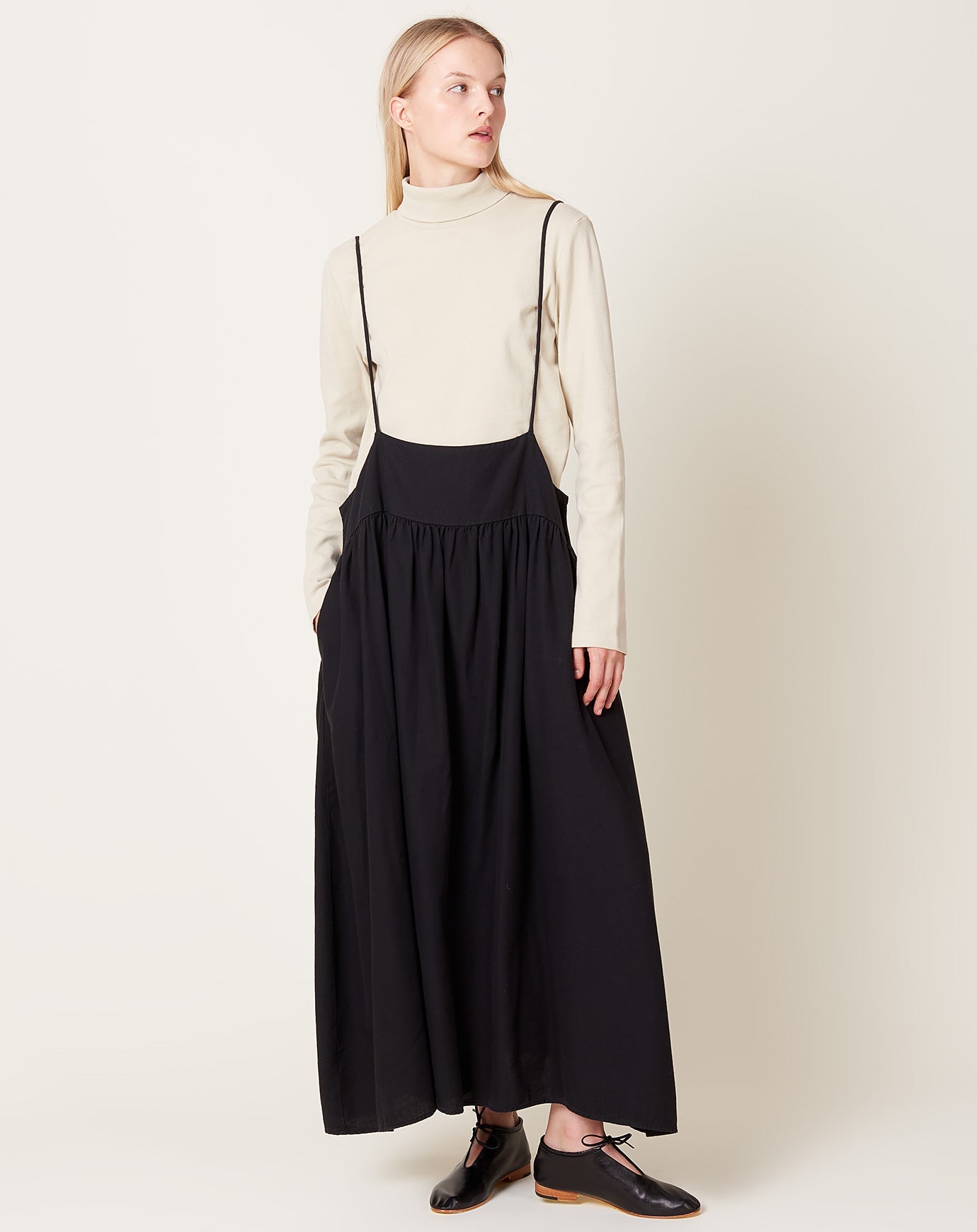 Black Crane Suspender Dress in Black
