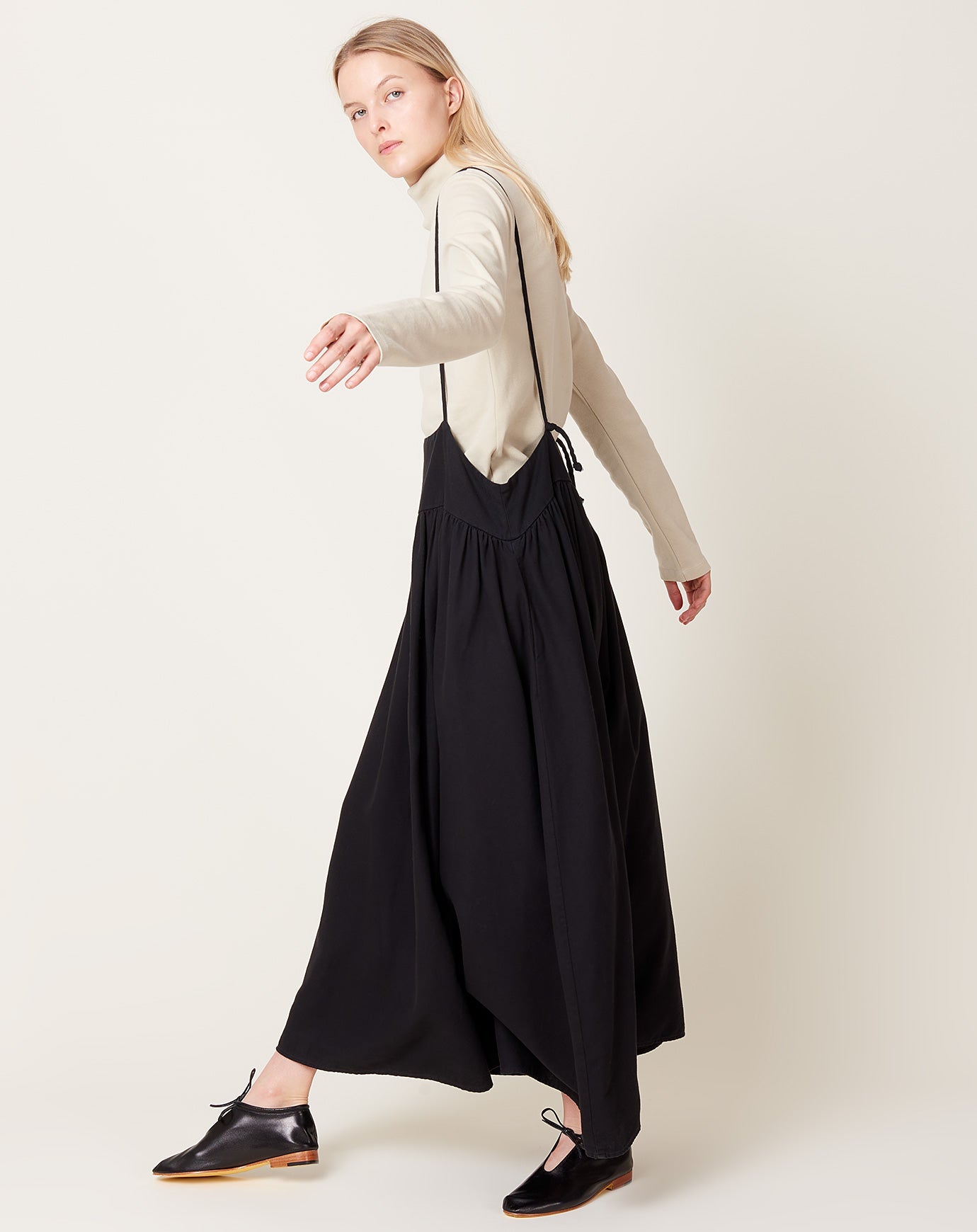 Black Crane Suspender Dress in Black