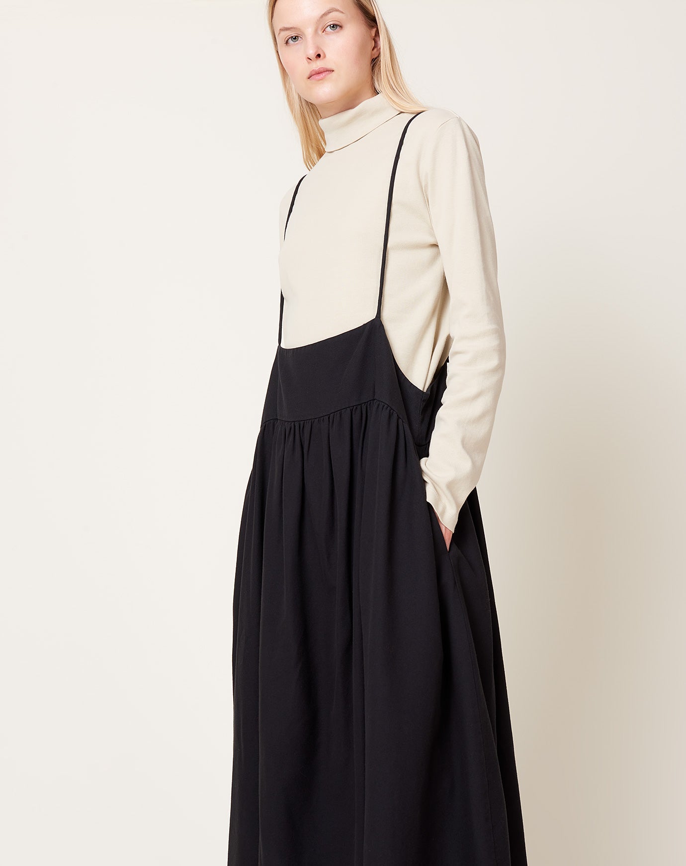 Black Crane Suspender Dress in Black