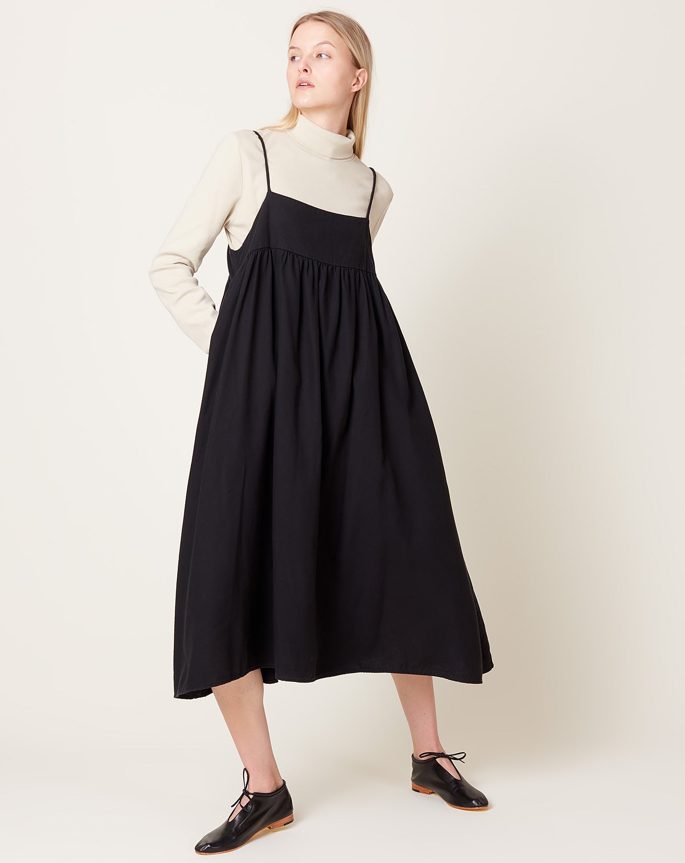 Black Crane Suspender Dress in Black
