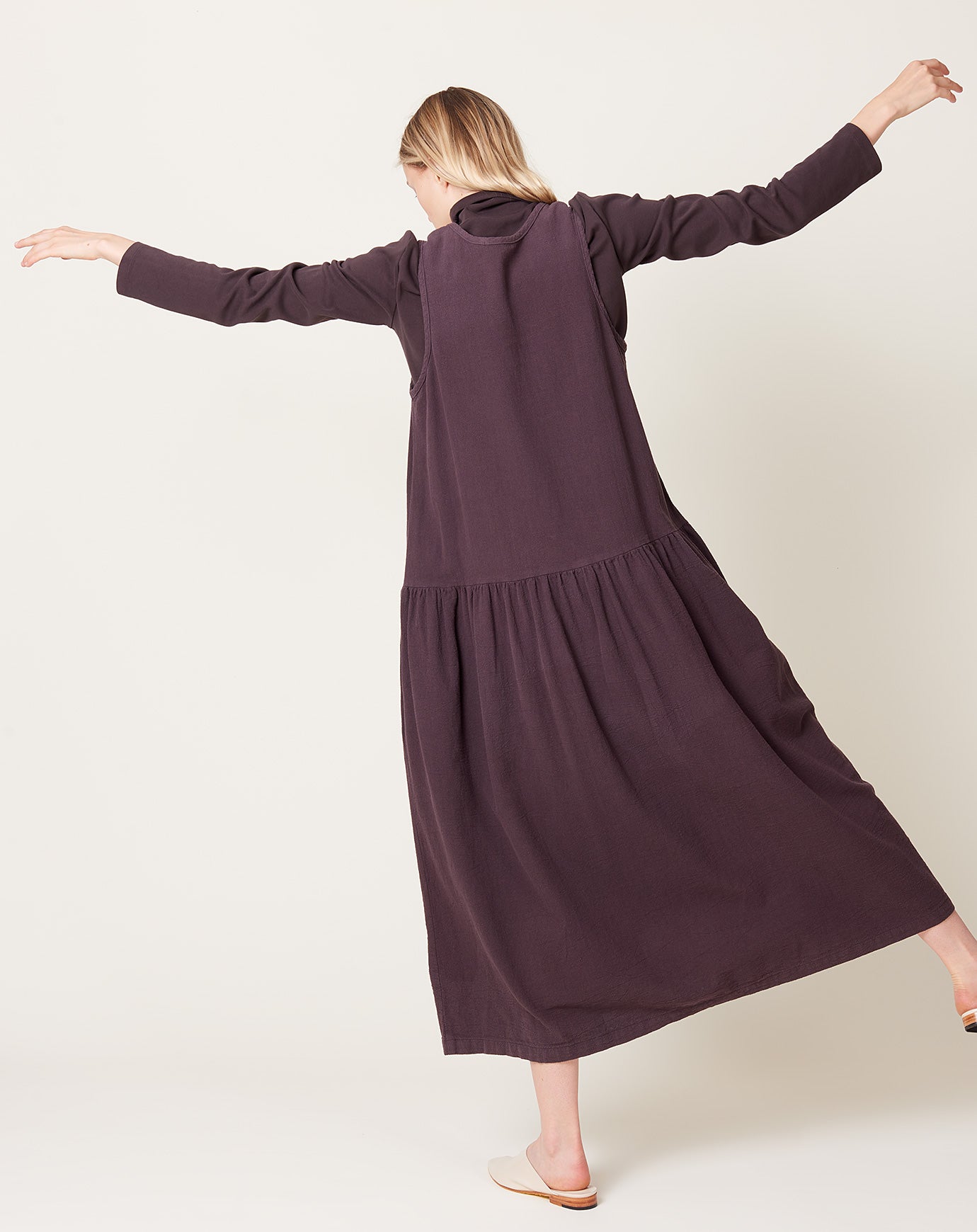Black Crane Tank Dress in Plum