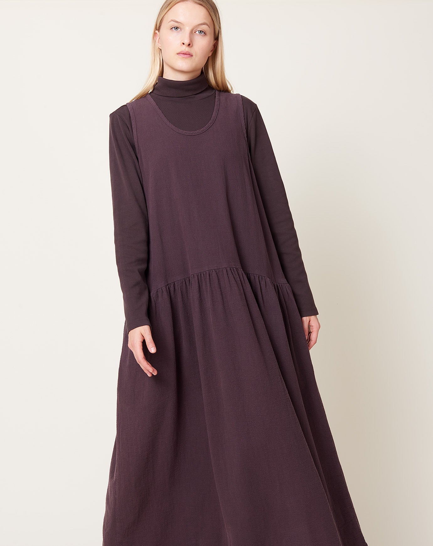 Black Crane Tank Dress in Plum