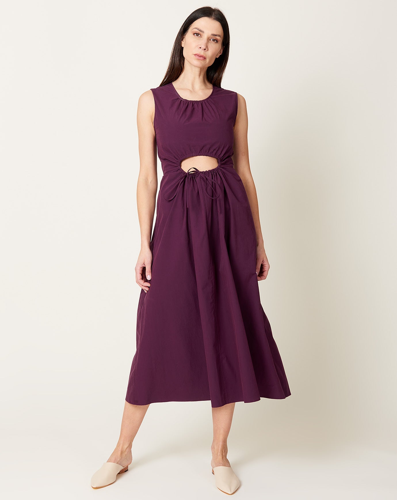 Caron Callahan Roxanne Dress in Aubergine Poplin