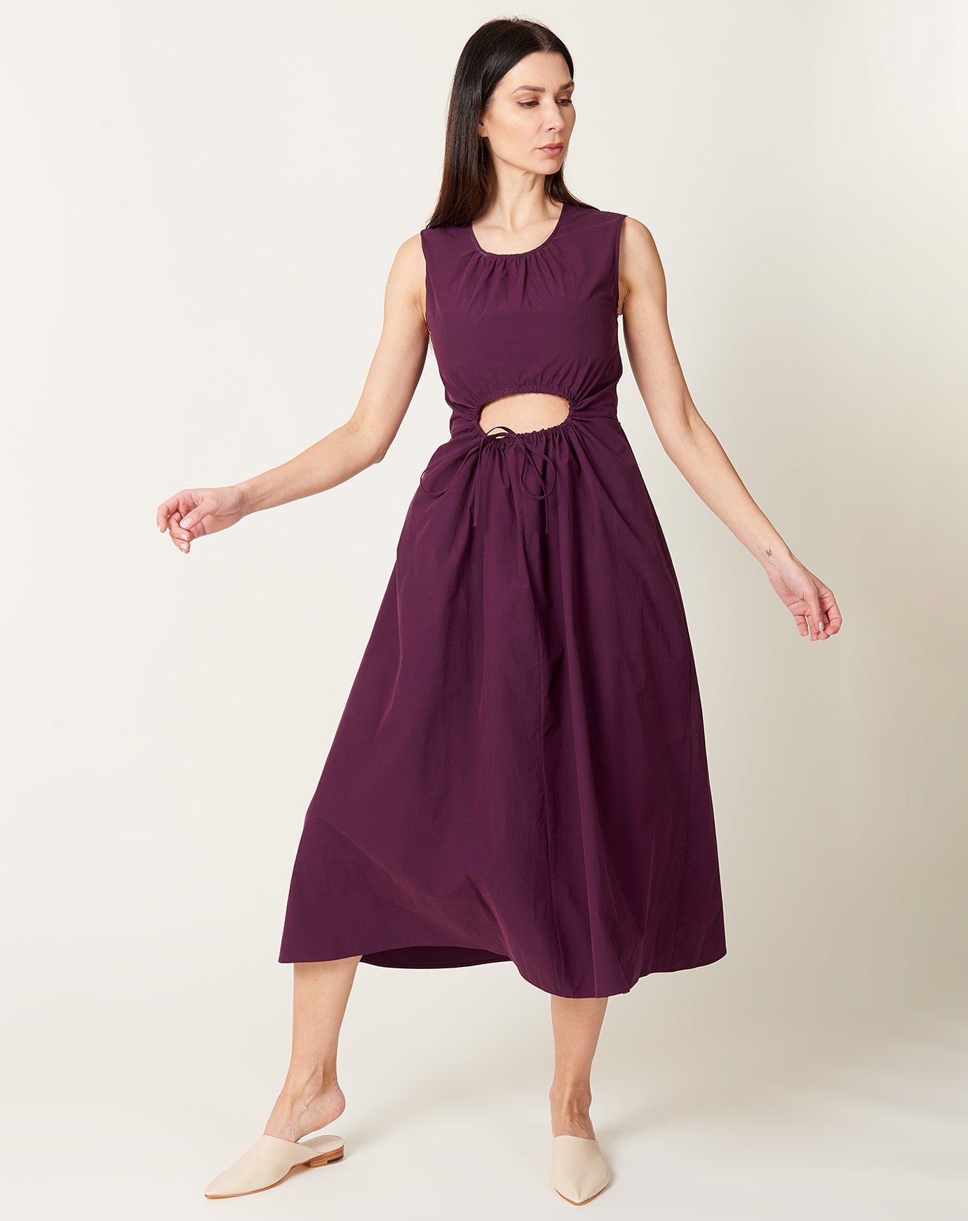 Caron Callahan Roxanne Dress in Aubergine Poplin