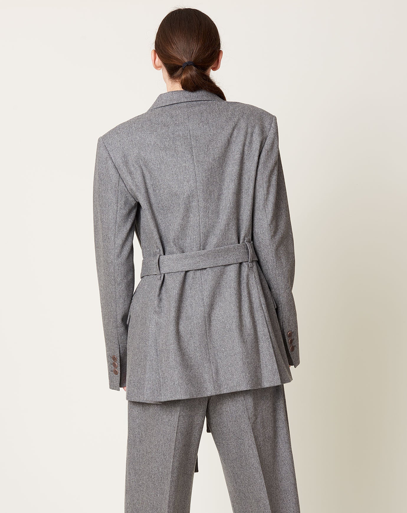 Maria McManus Belted Double Breasted Blazer in Grey