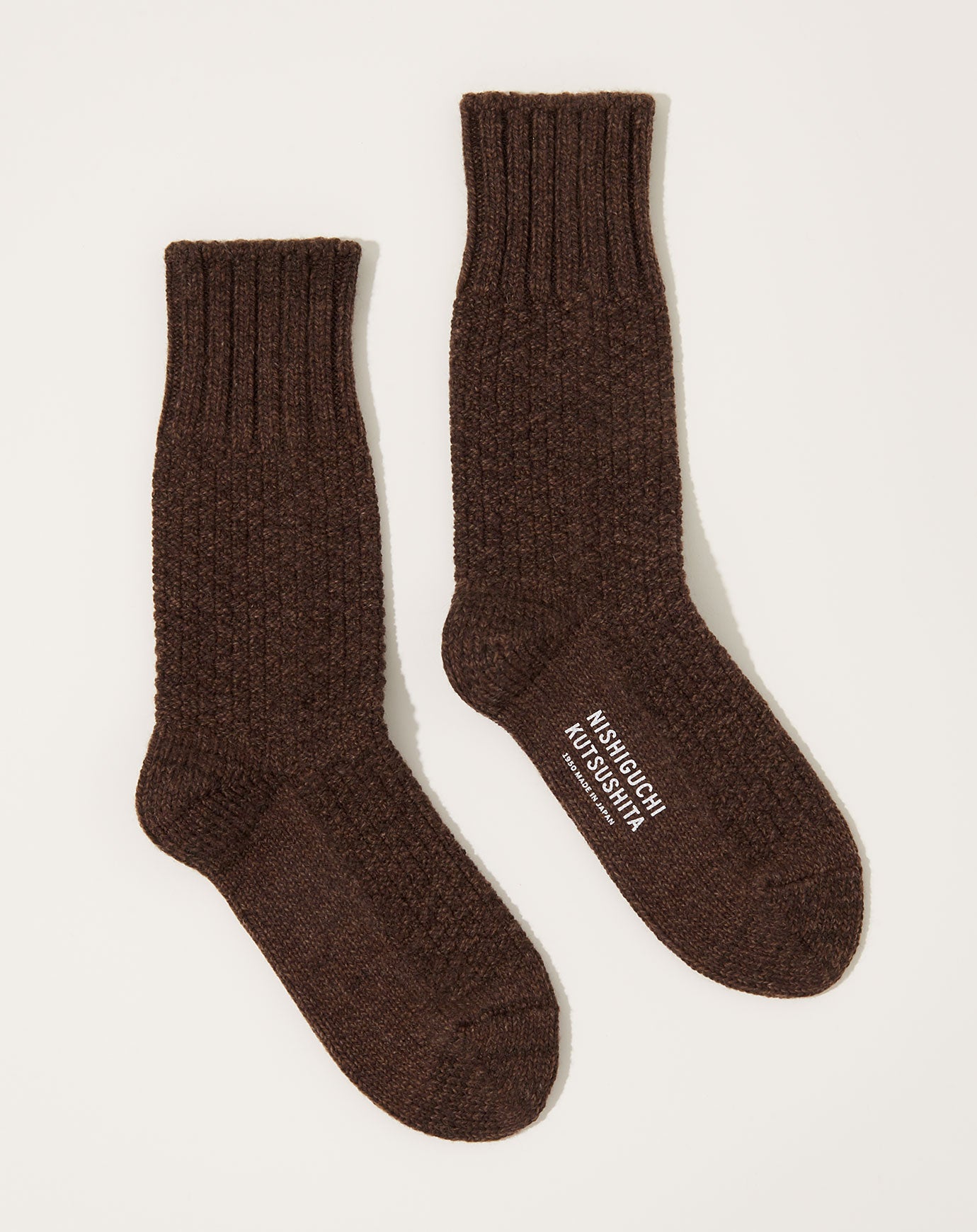 Nishiguchi Kutsushita Wool Cotton Boot Socks in Mocha Brown