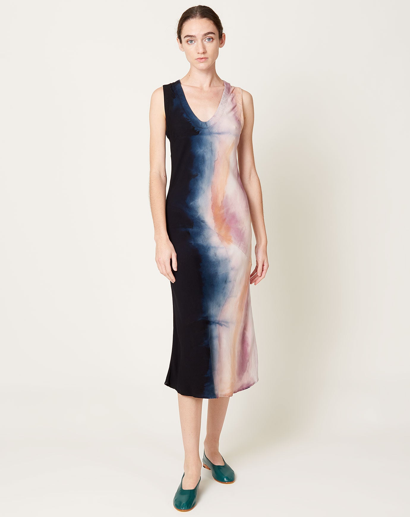 Raquel Allegra Kennedy Midi Dress in Sky Hand Painted Tie Dye