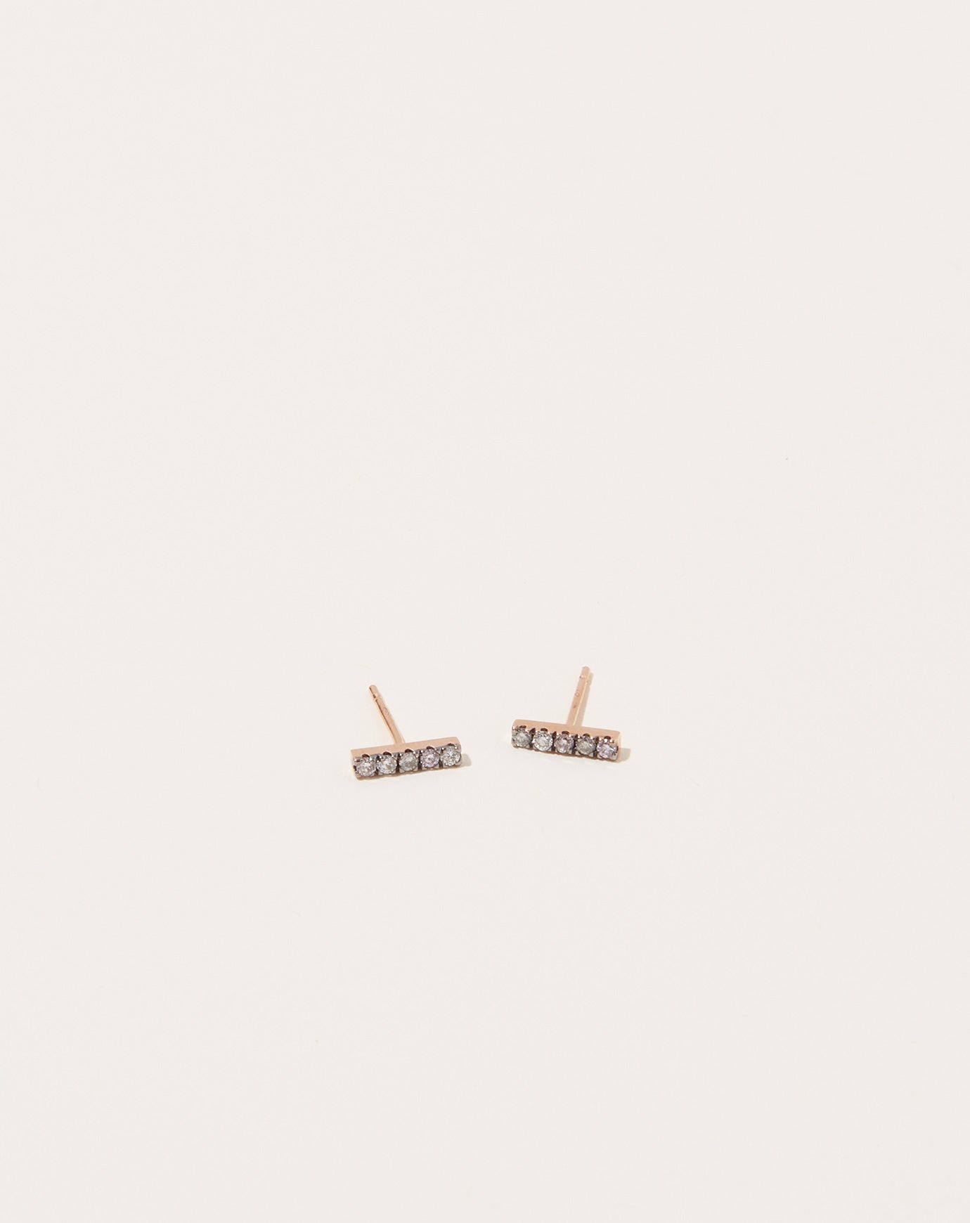 Selin Kent Night Sky Bar Studs with Pink Grey and White Diamonds in 14k Rose Gold