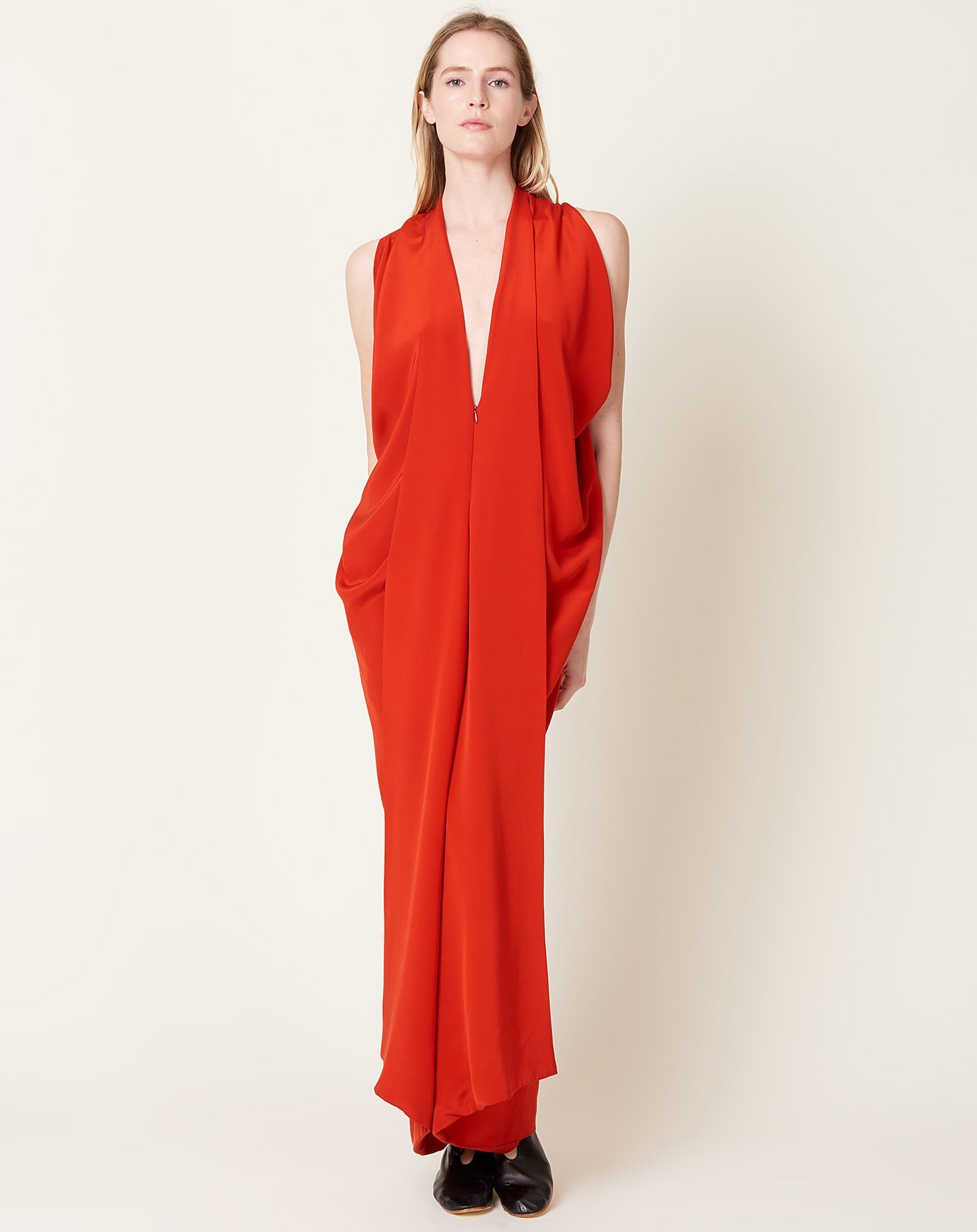 Zero + Maria Cornejo Eve Long Foil Dress in Lucky Red