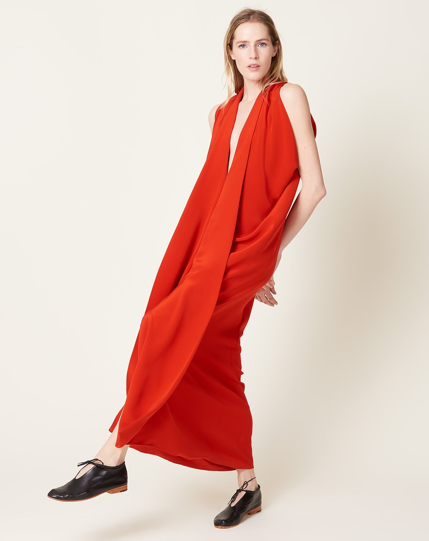 Zero + Maria Cornejo Eve Long Foil Dress in Lucky Red