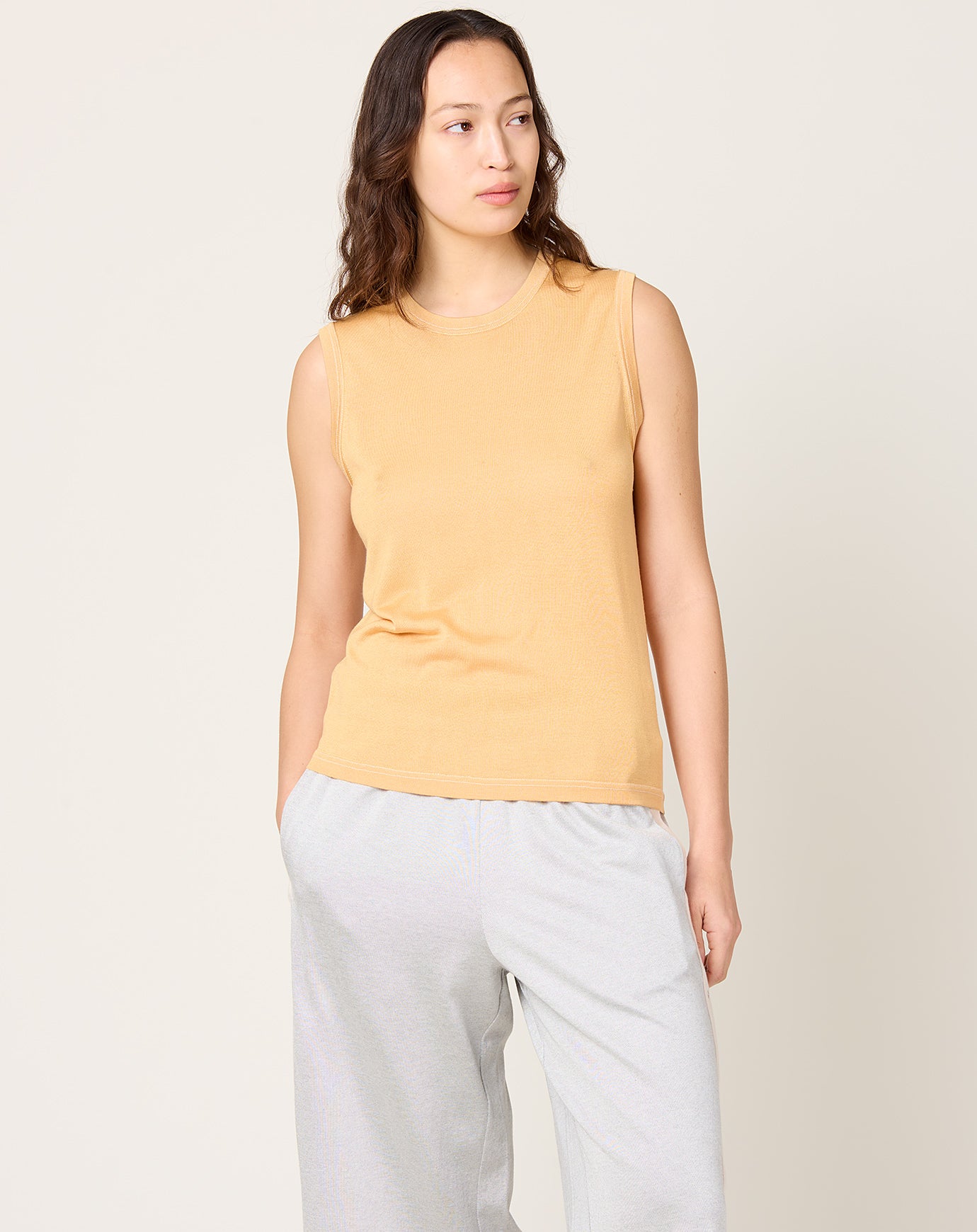 6397 Contrast Stitch Shell in Creamsicle