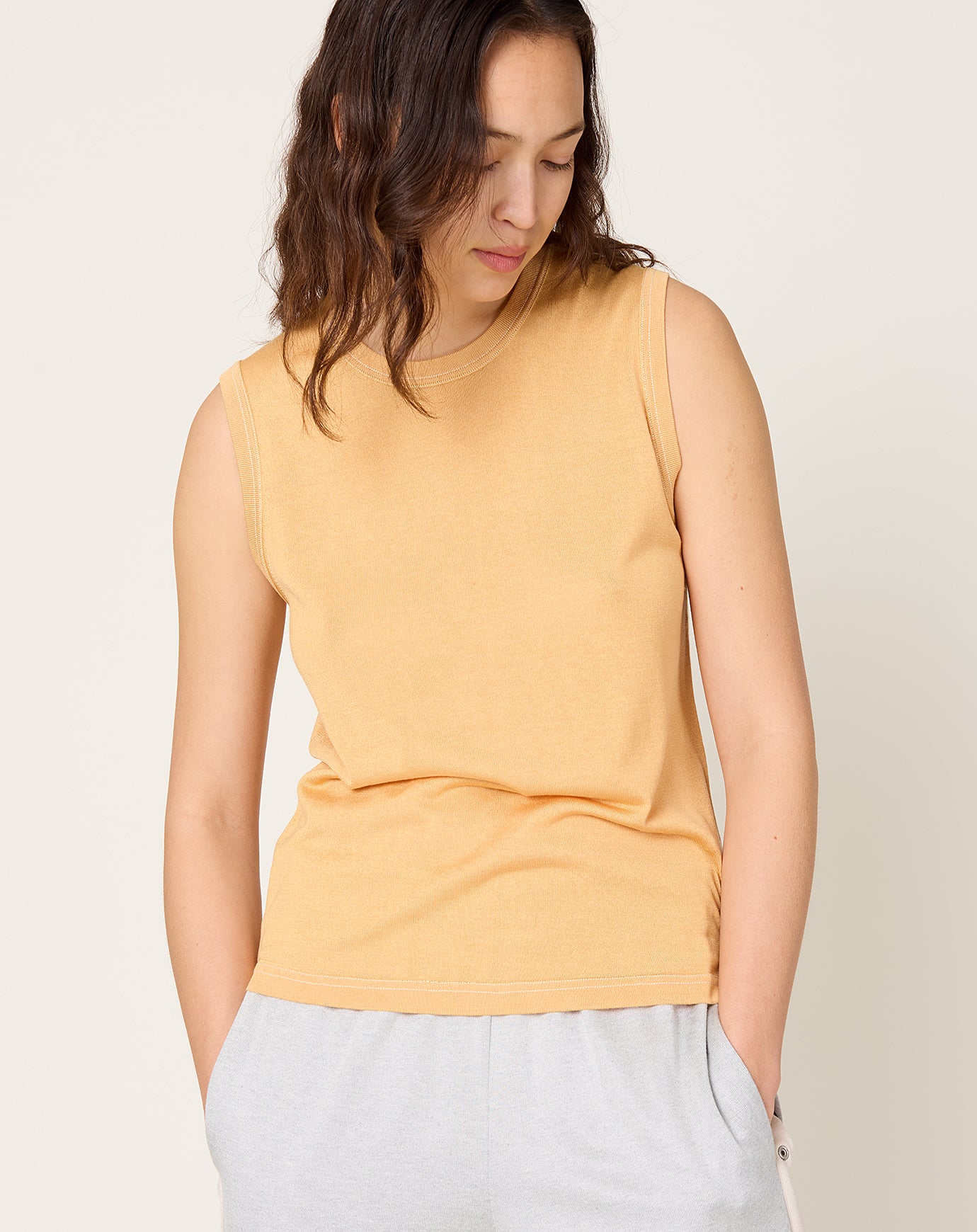 6397 Contrast Stitch Shell in Creamsicle
