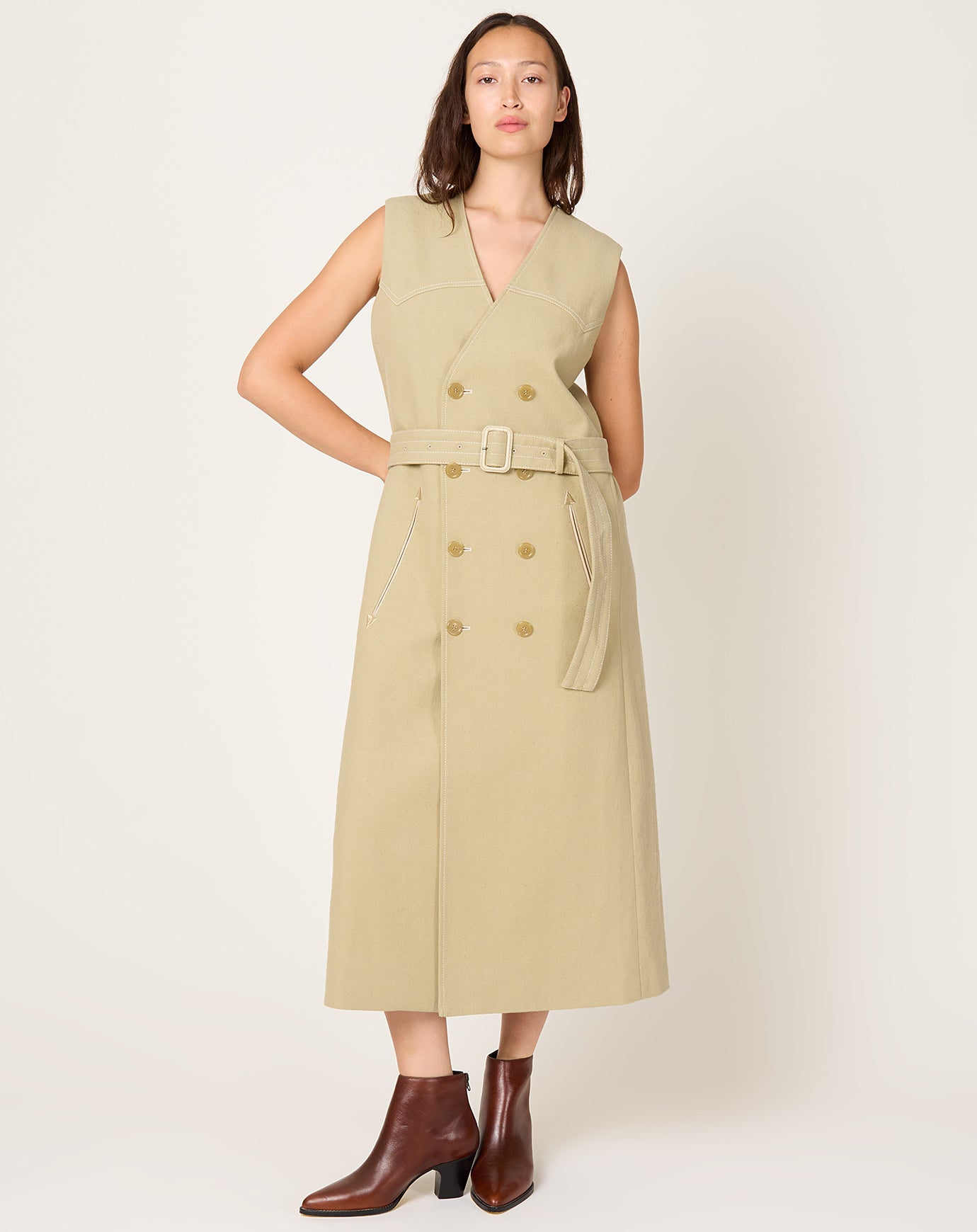 6397 DB Belted Dress in Sand