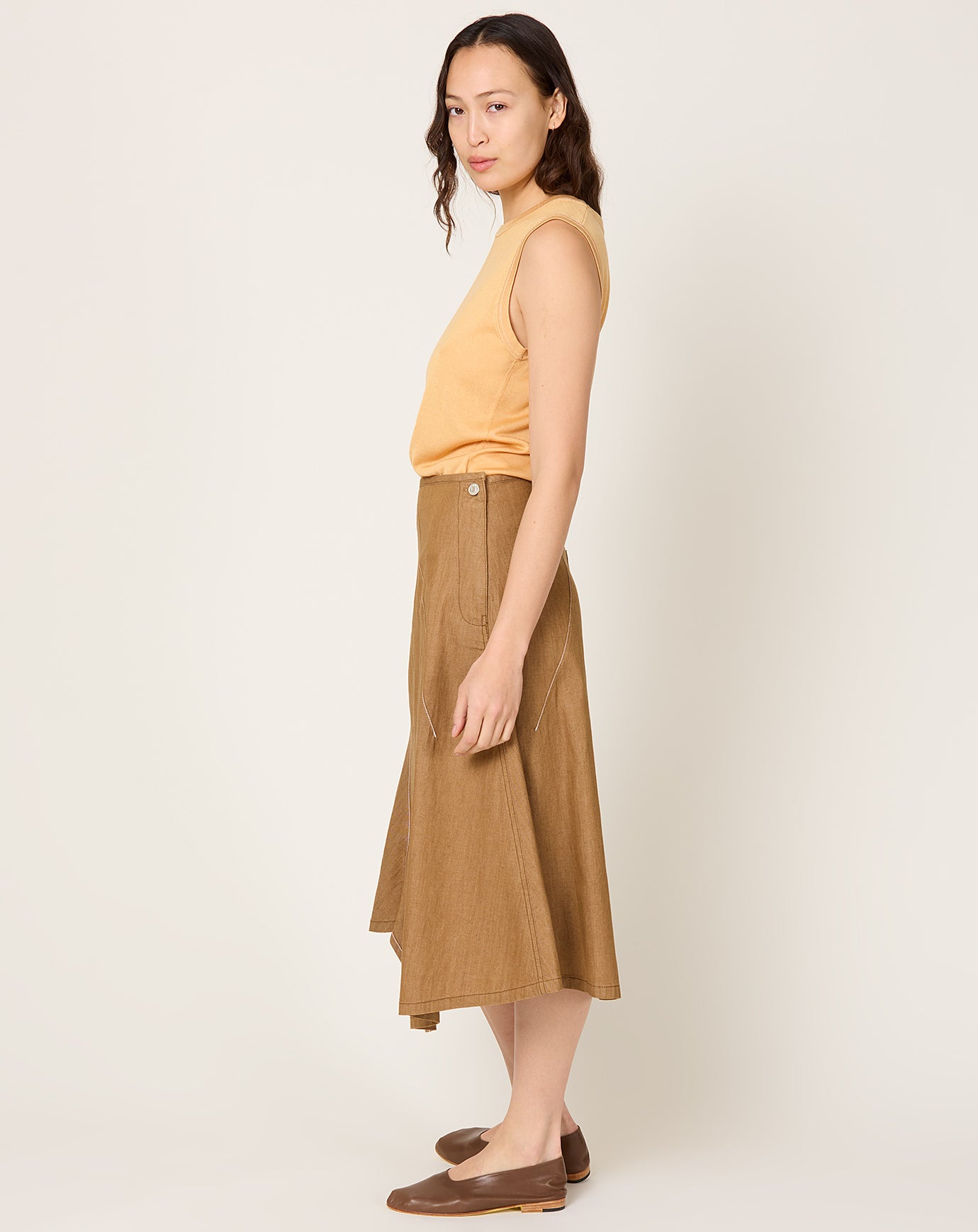 6397 Diagonal Denim Skirt in Tawny