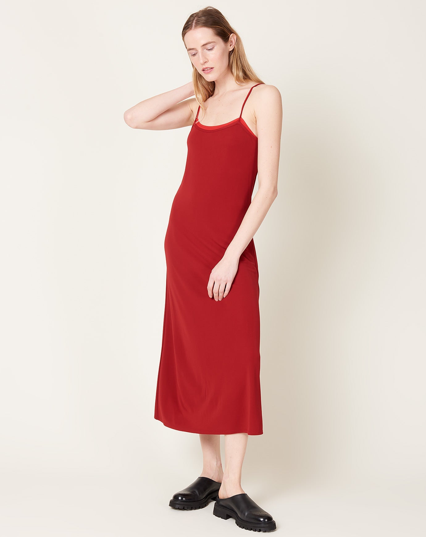 6397 Double Layer Slip Dress in Brick