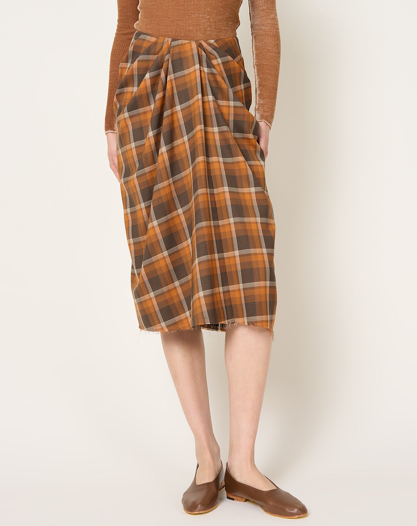 6397 Draped Tartan Skirt in Red Rock
