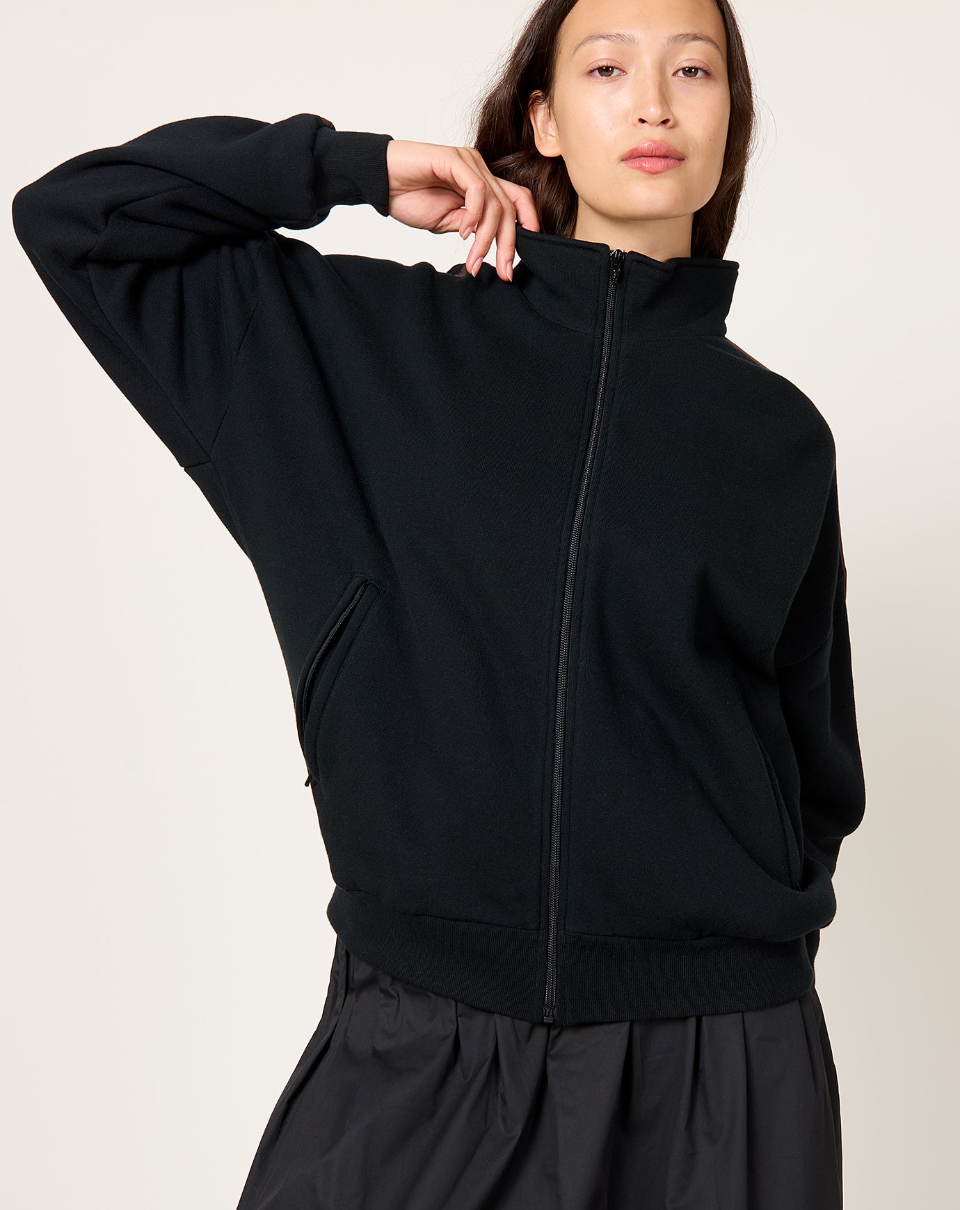 6397 Fleecy Track Zip Up in Black