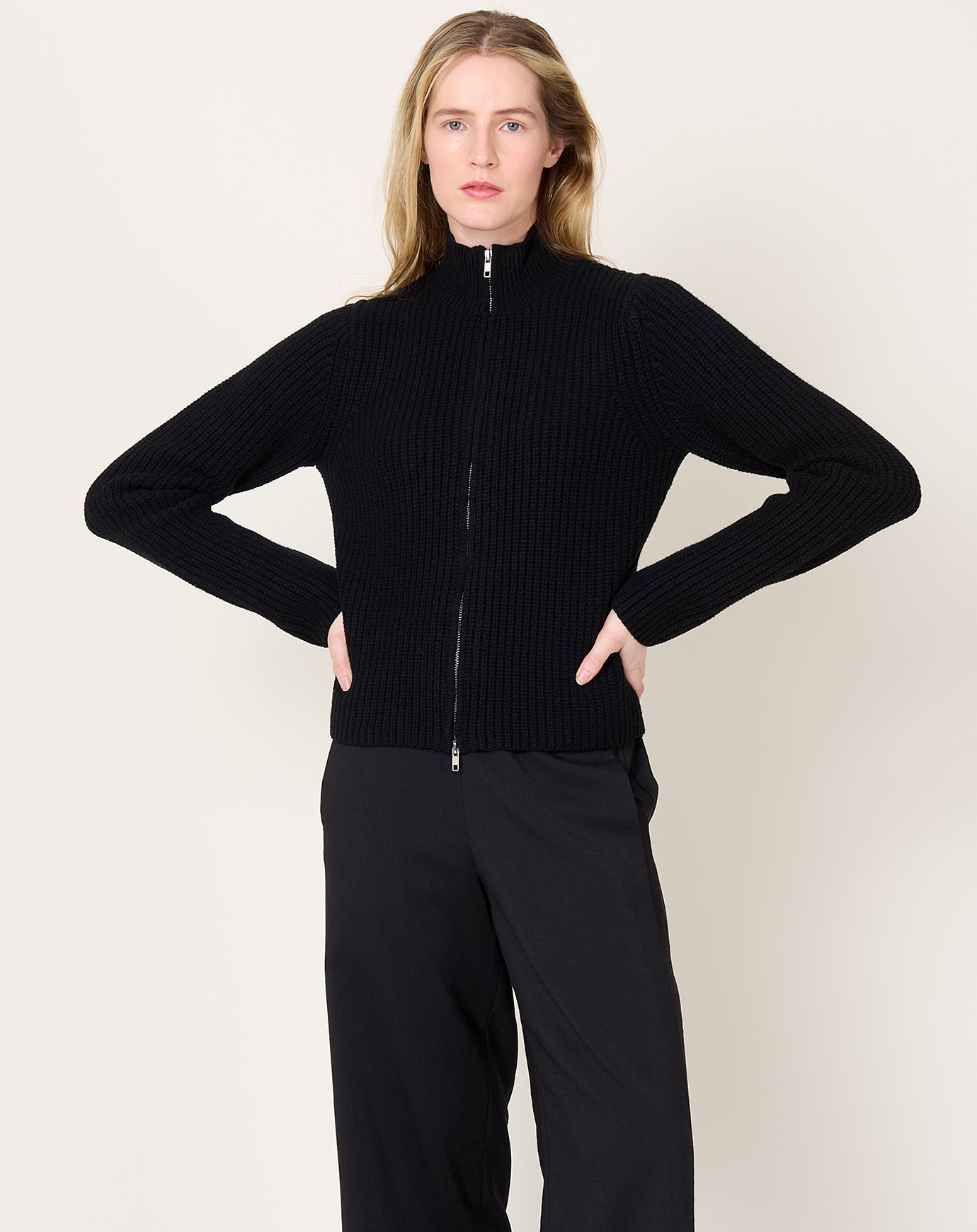 6397 High Neck Zip Up in Black