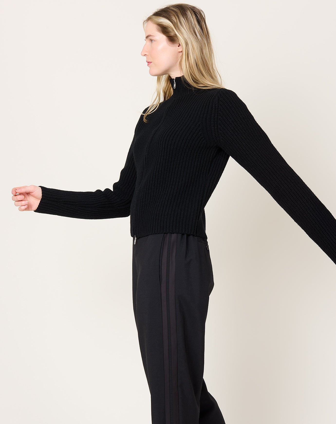 6397 High Neck Zip Up in Black