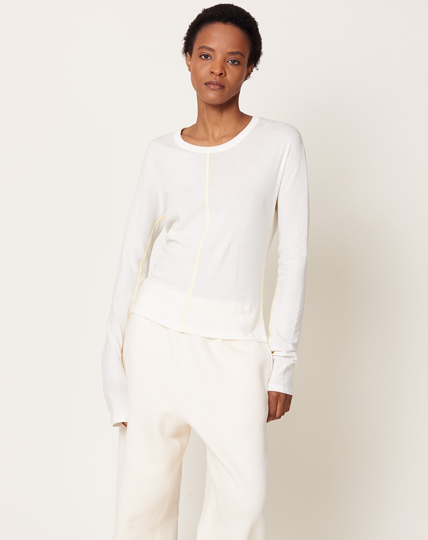 6397 Middle Seam Longsleeve in White & Muted Yellow