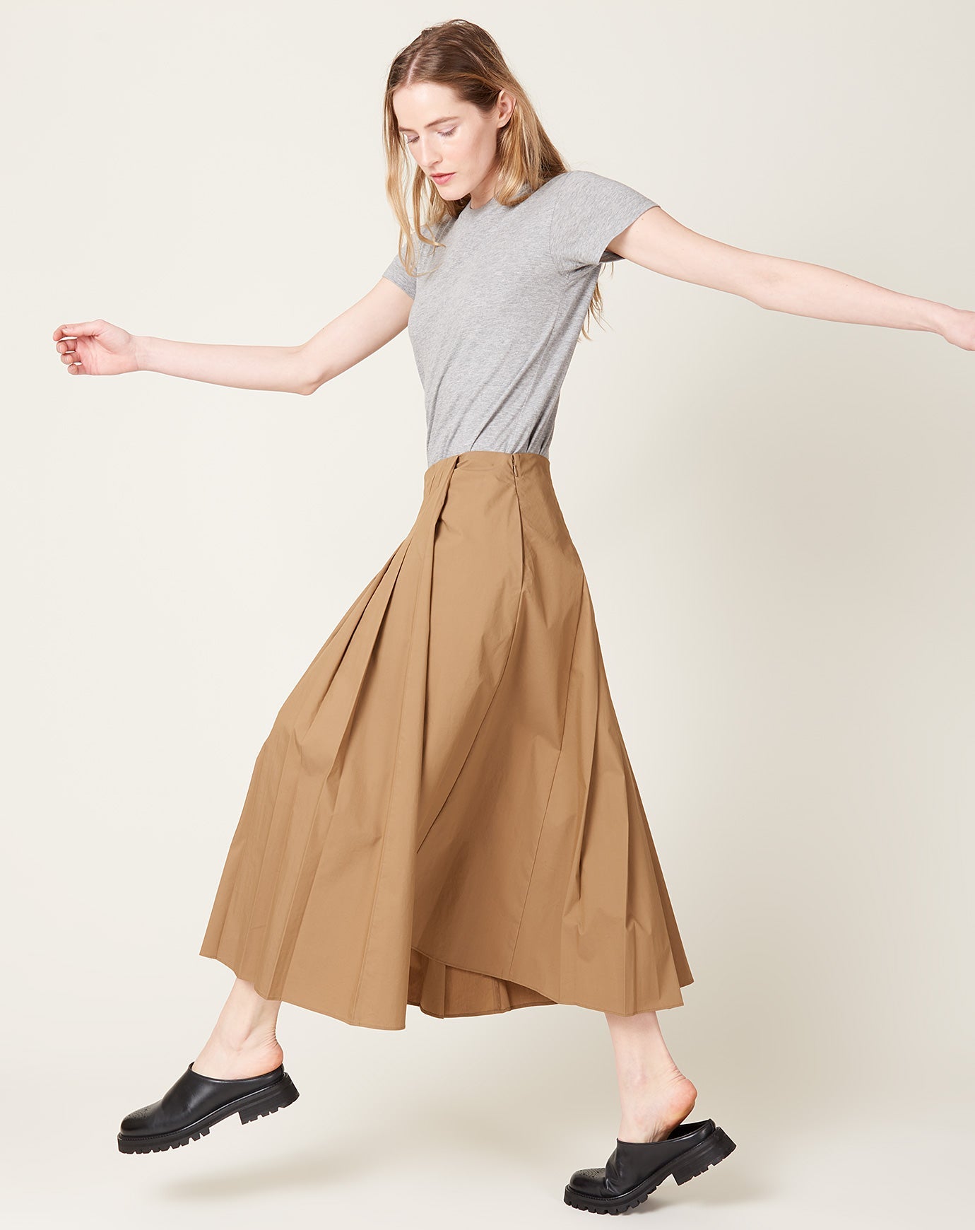 Pleated Wrap Skirt in Khaki