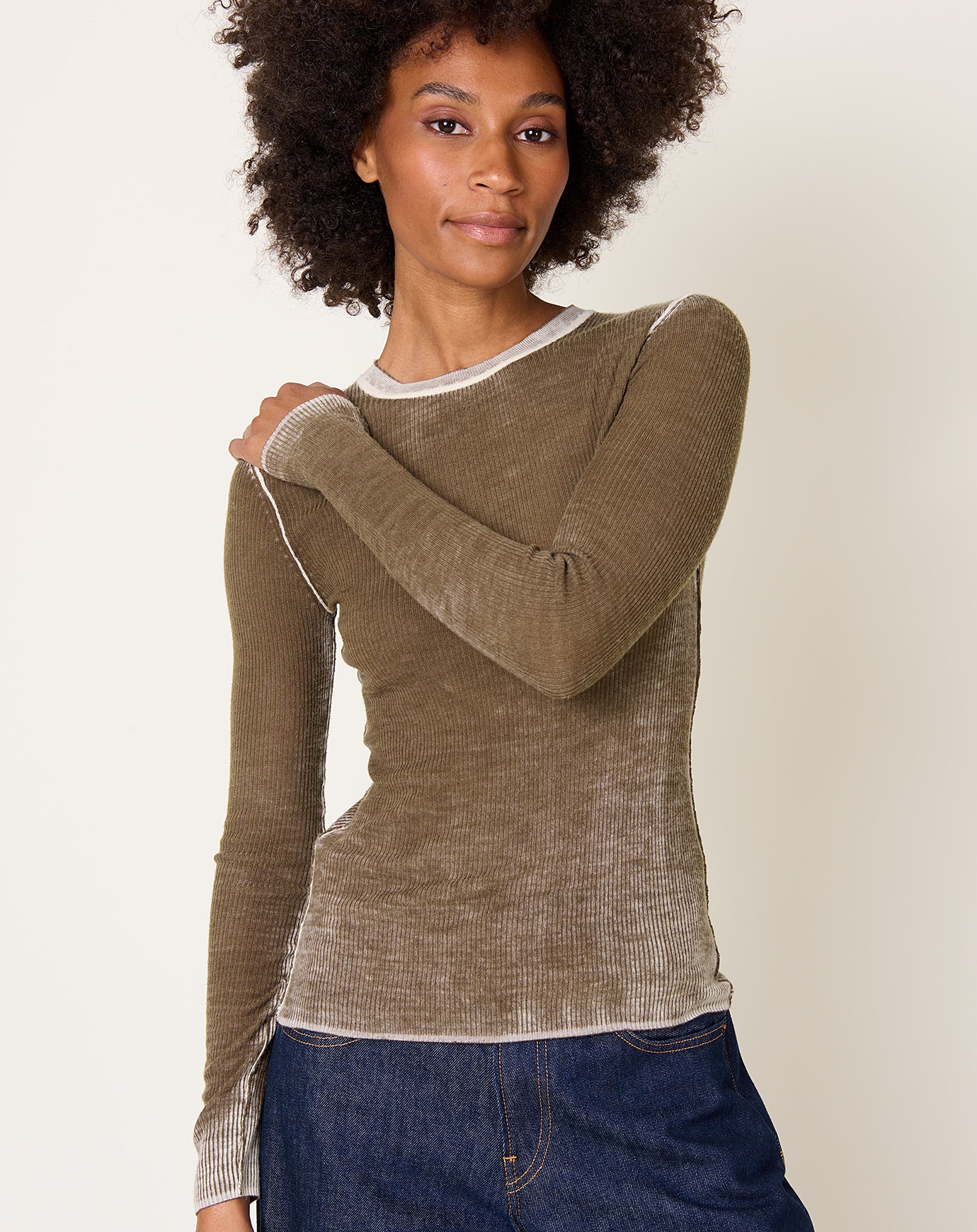 6397 Printed L/S Crew in Caper
