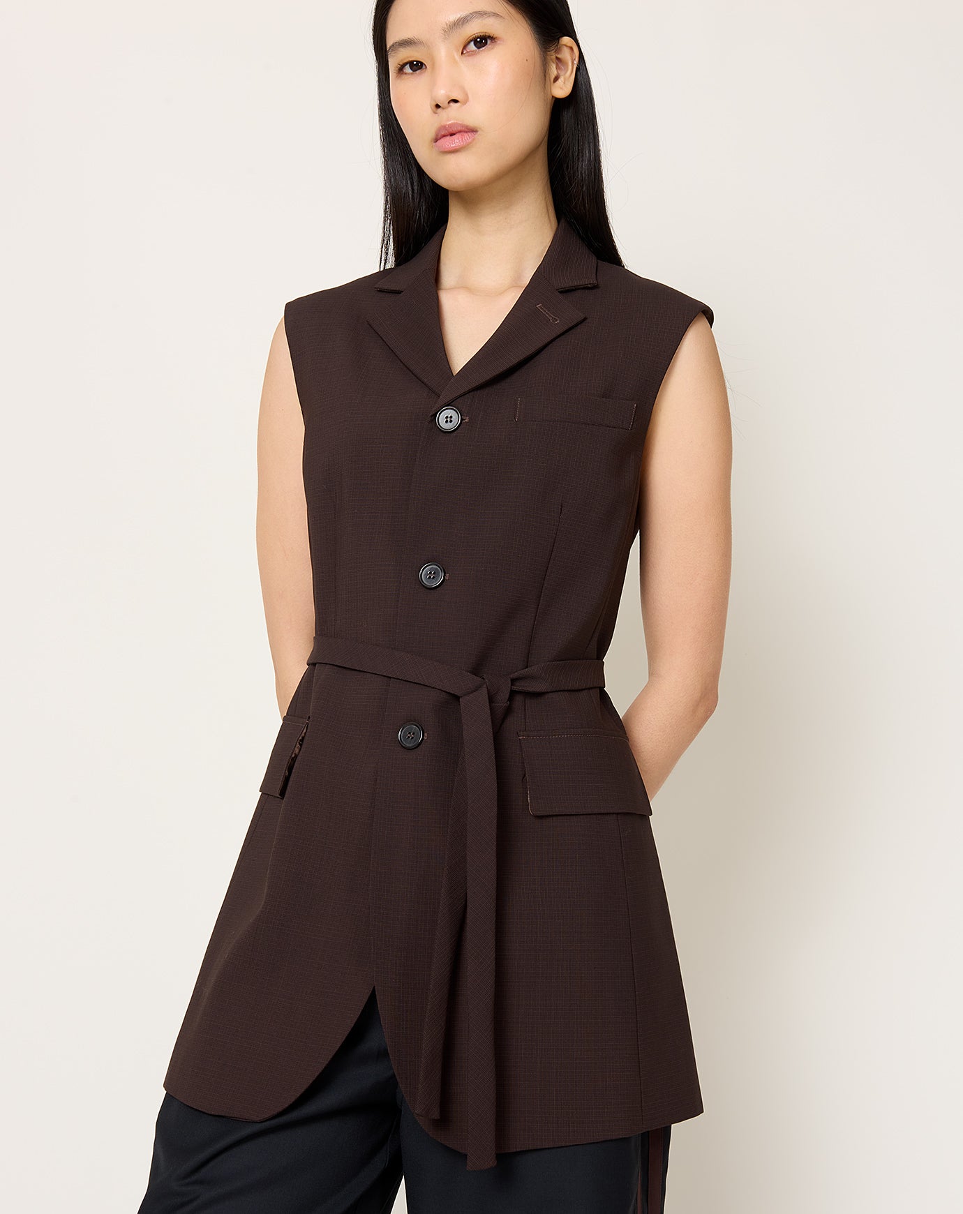 6397 Sleeveless Blazer in Brown