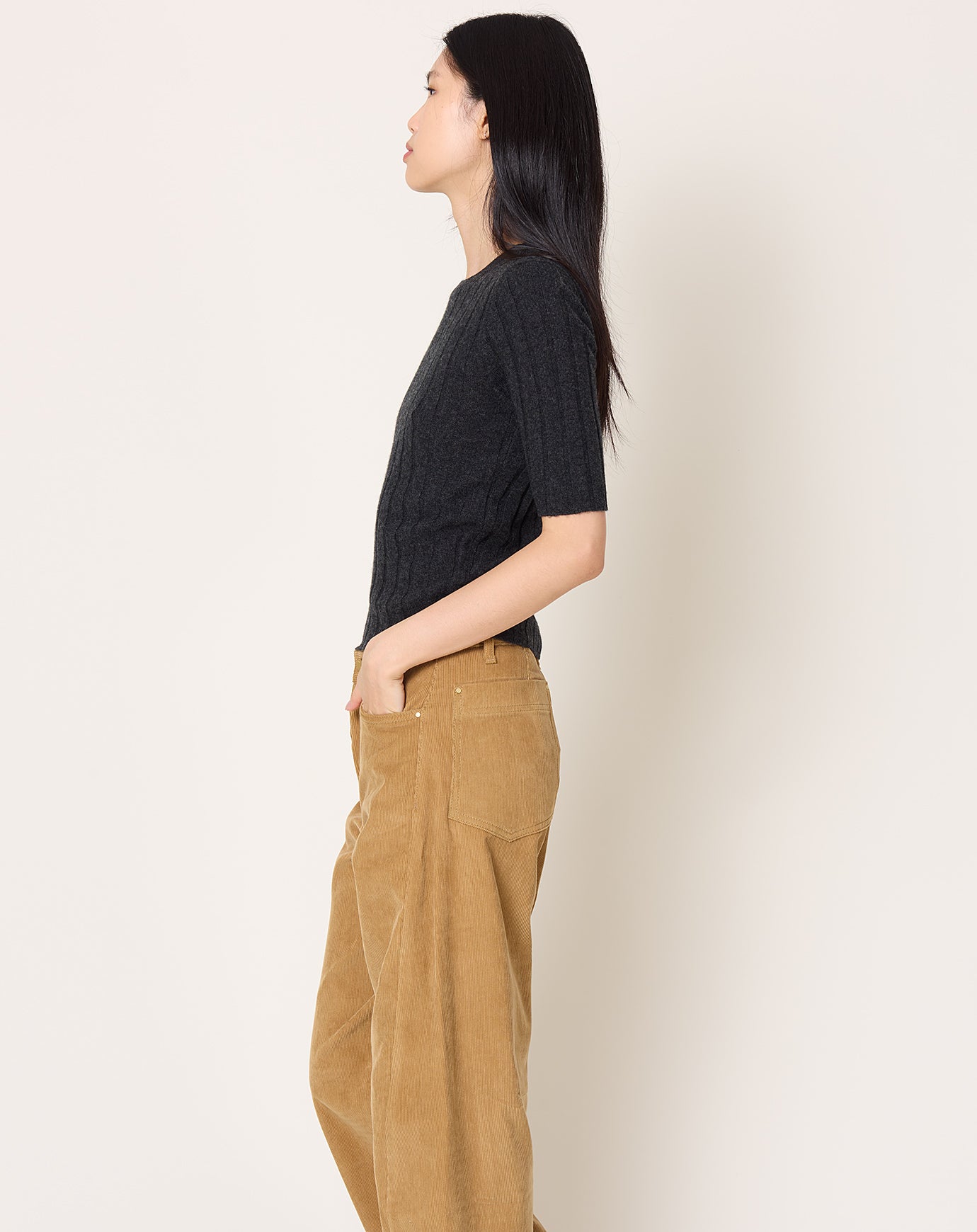 7115 by Szeki Ribbed Short Sleeve in Charcoal