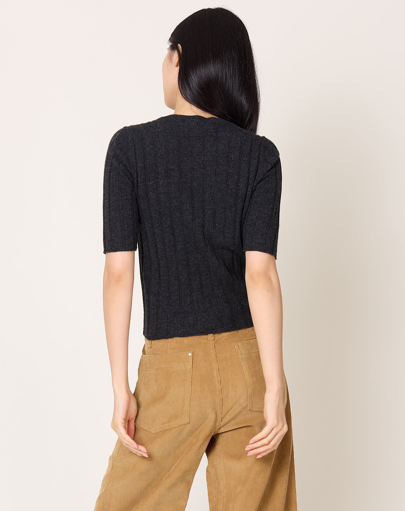 7115 by Szeki Ribbed Short Sleeve in Charcoal
