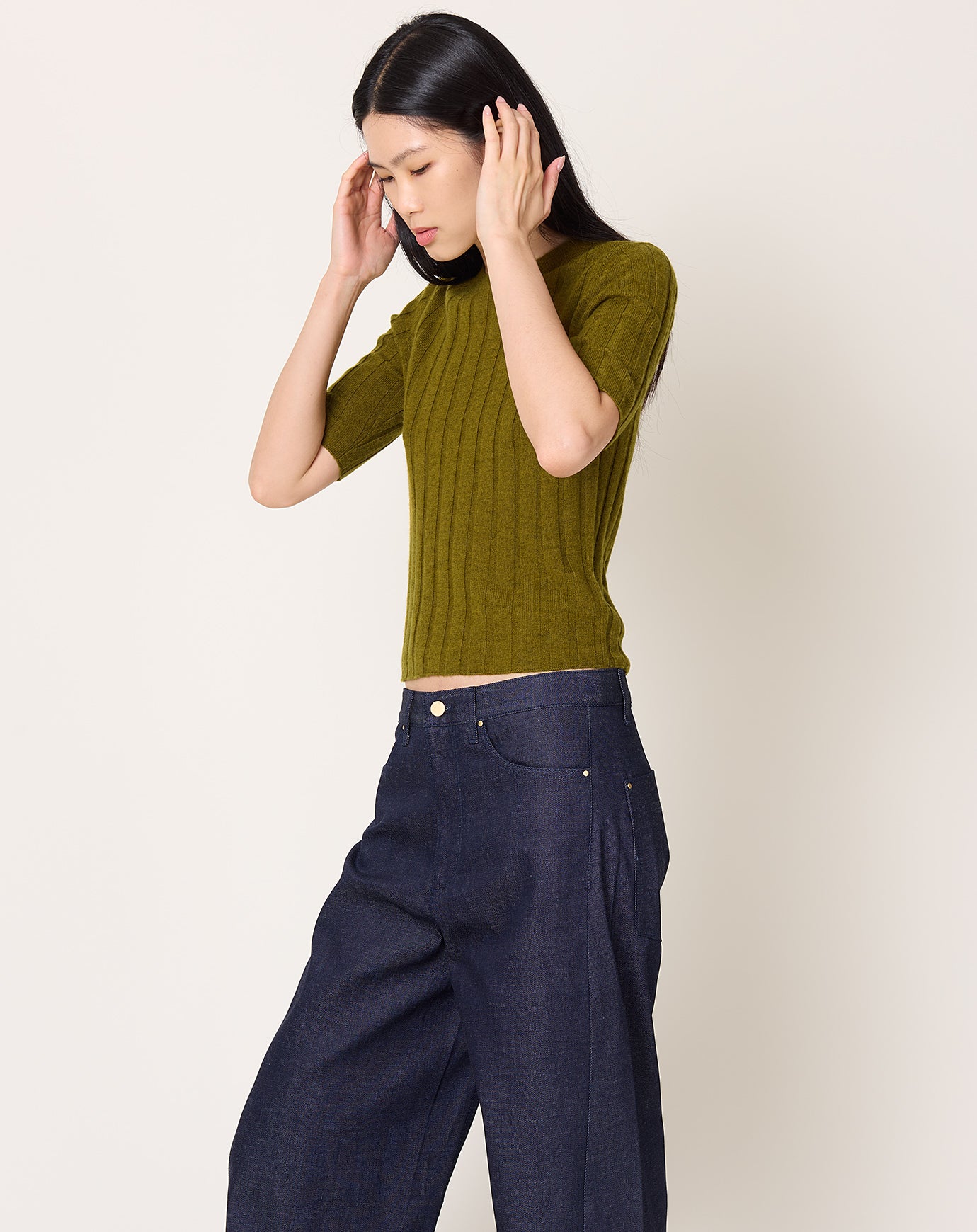 7115 by Szeki Ribbed Short Sleeve in Kelp
