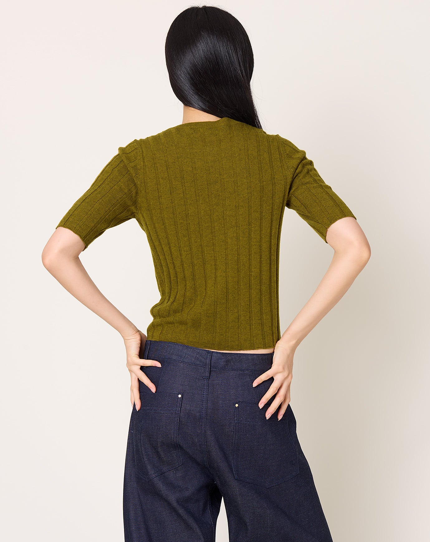 7115 by Szeki Ribbed Short Sleeve in Kelp
