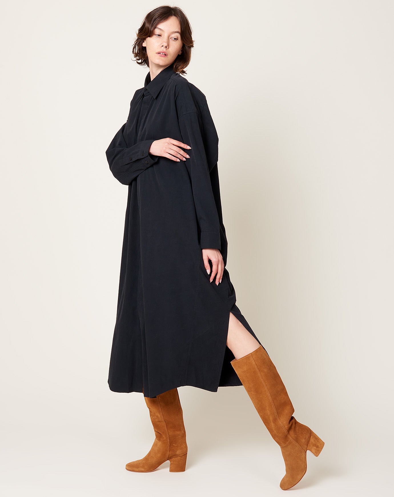 7115 by Szeki Cocoon Maxi Shirtdress in Black