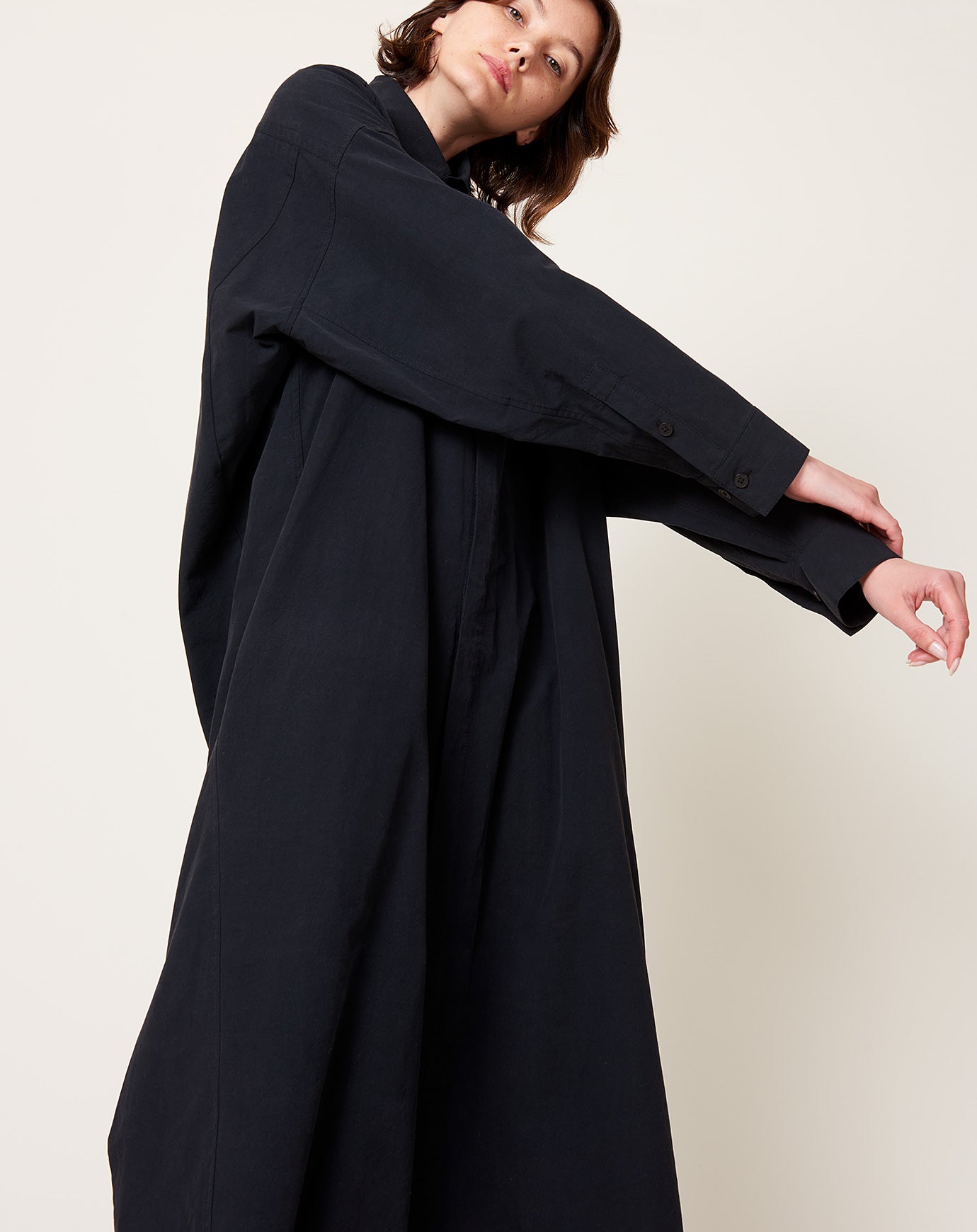 7115 by Szeki Cocoon Maxi Shirtdress in Black