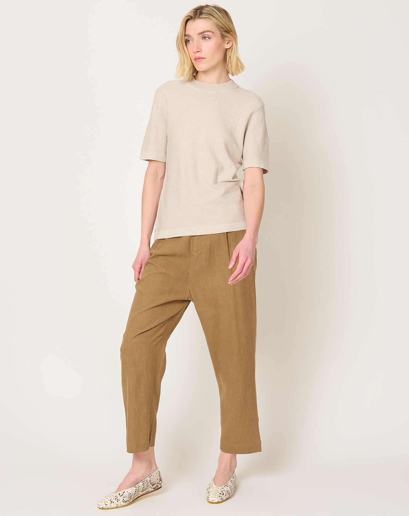 7115 by Szeki Fine Knit Tee in Speckle Beige