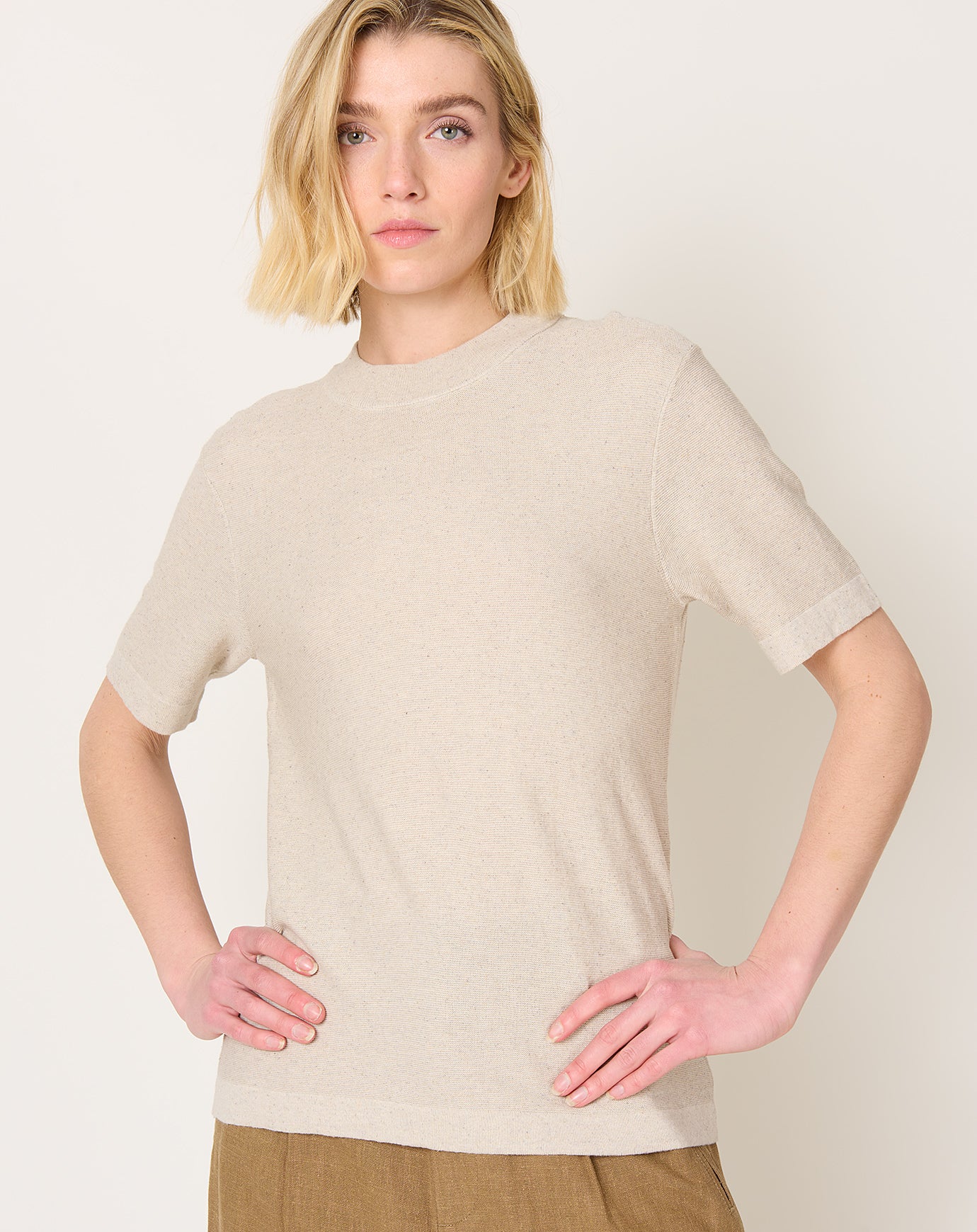 7115 by Szeki Fine Knit Tee in Speckle Beige