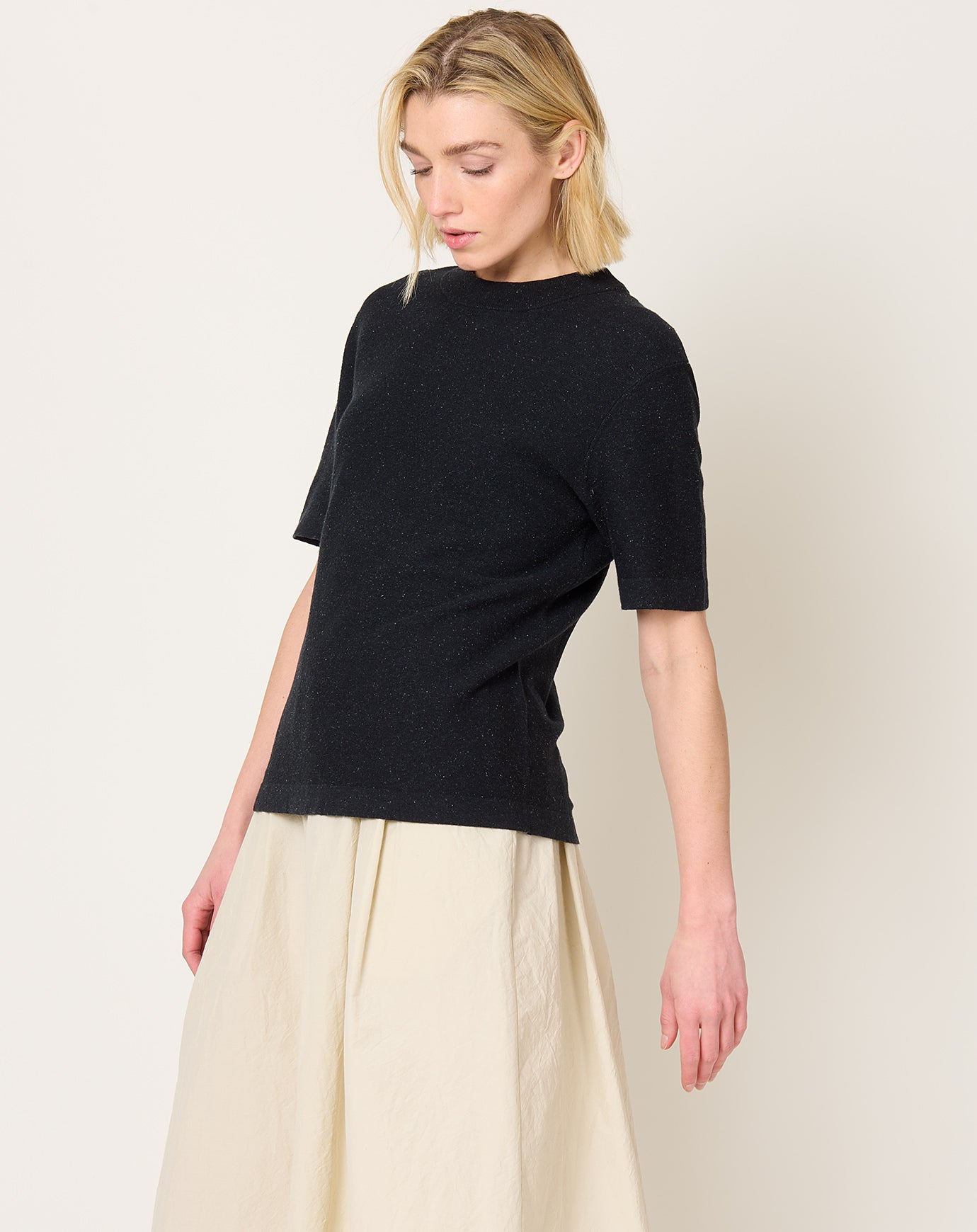 7115 by Szeki Fine Knit Tee in Speckle Black