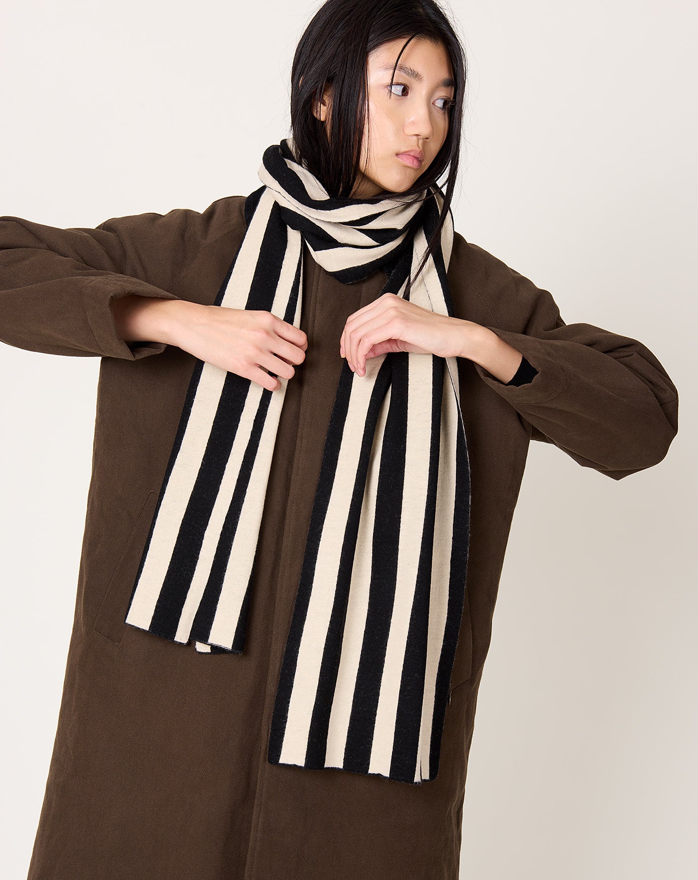 7115 by Szeki Long Scarf in Beige Stripes