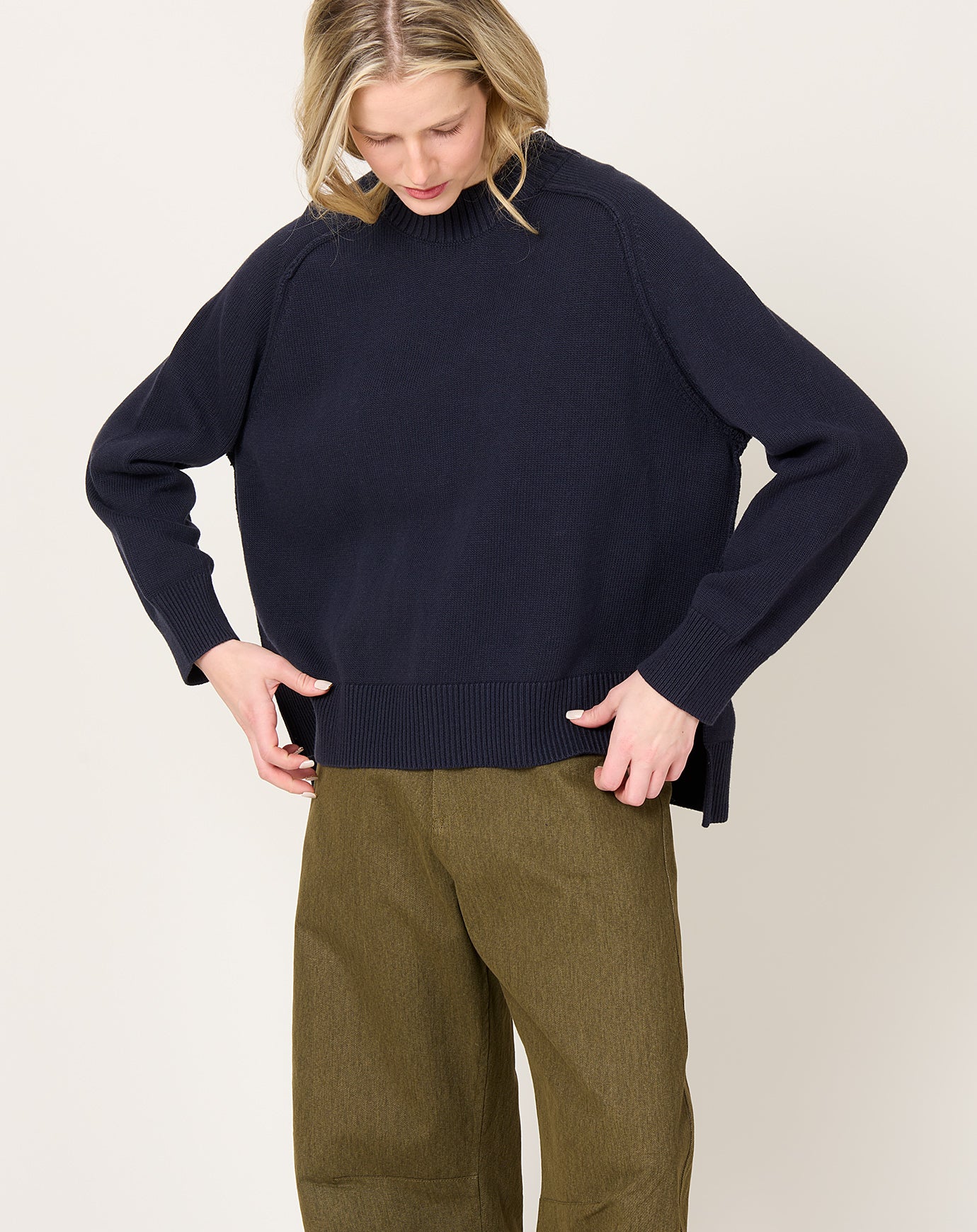 7115 by Szeki Roll Seam Pullover in Navy