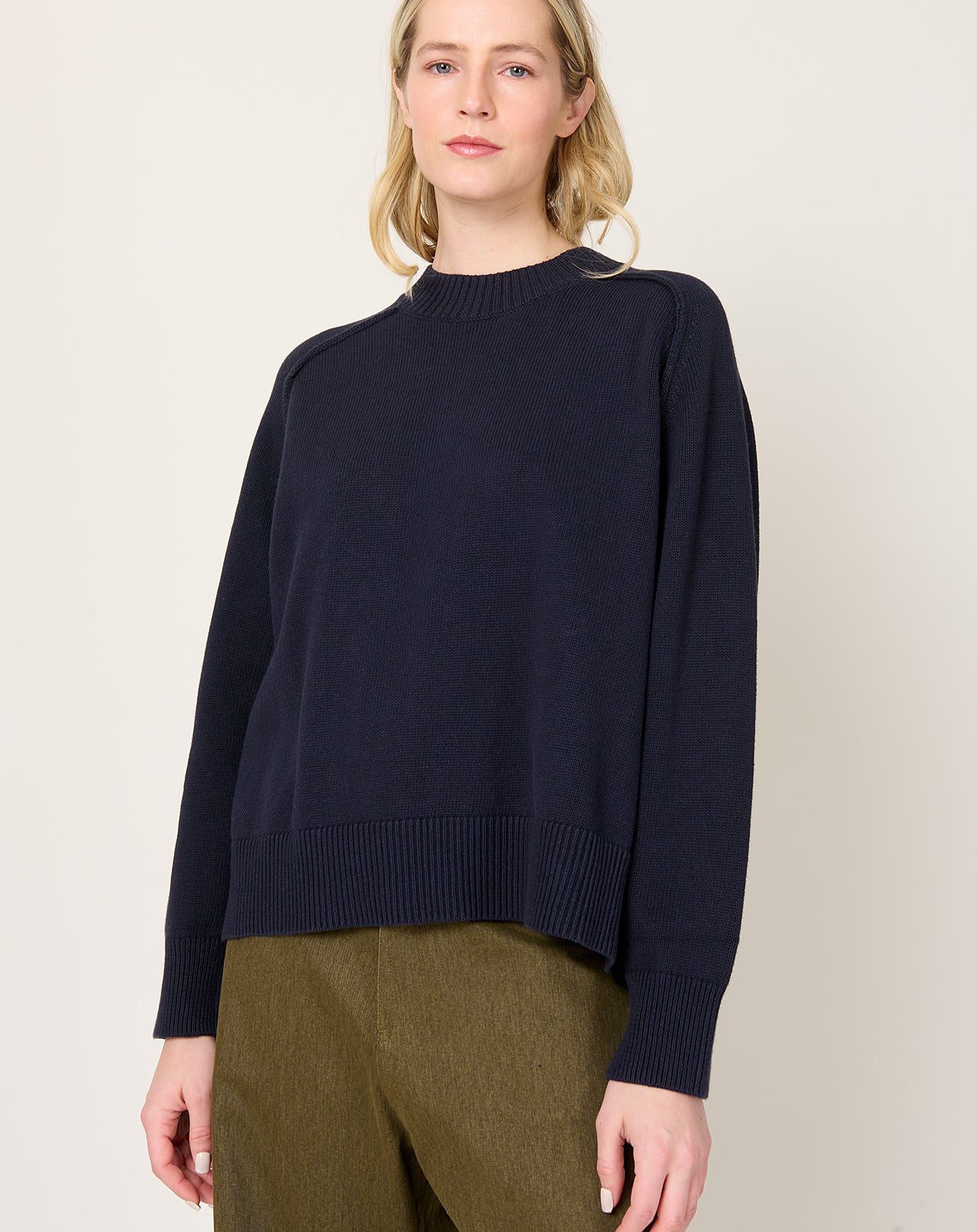 7115 by Szeki Roll Seam Pullover in Navy