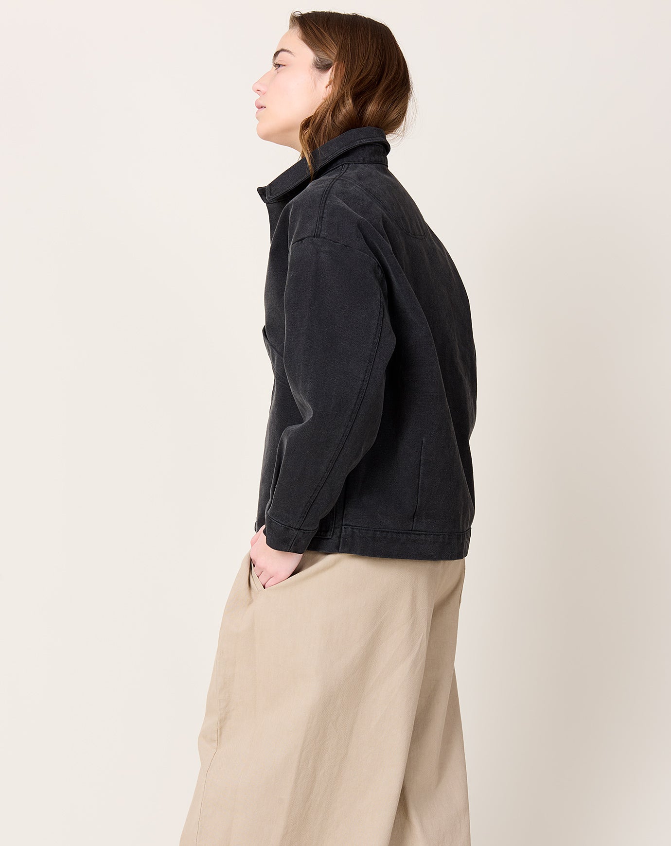 7115 by Szeki Panel Pockets Shirt Jacket in Washed Black