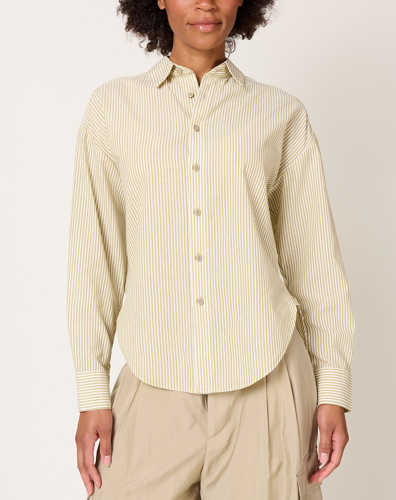 7115 by Szeki Striped Dolman Shirt in Mustard