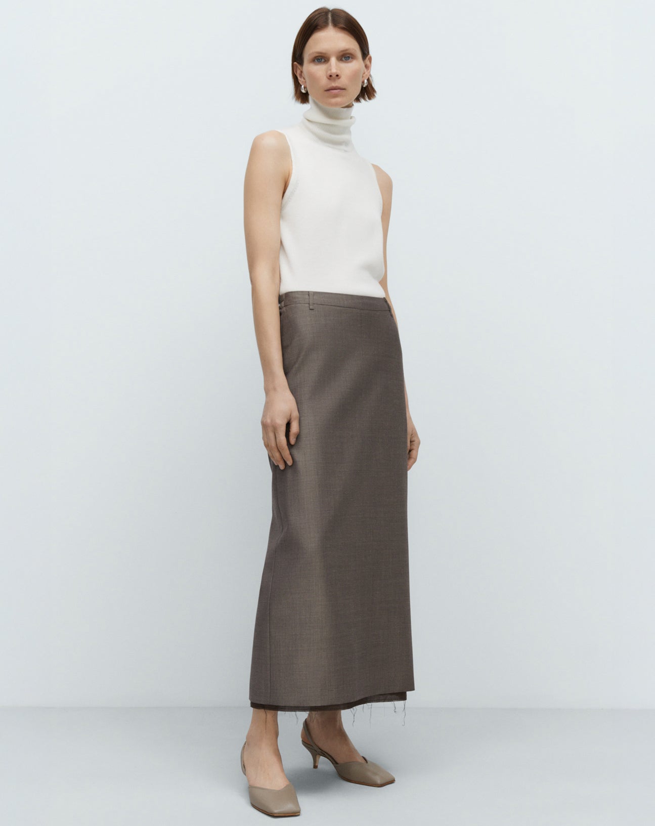 Cordera Tailoring Mohair Long Skirt in Smoke Brown
