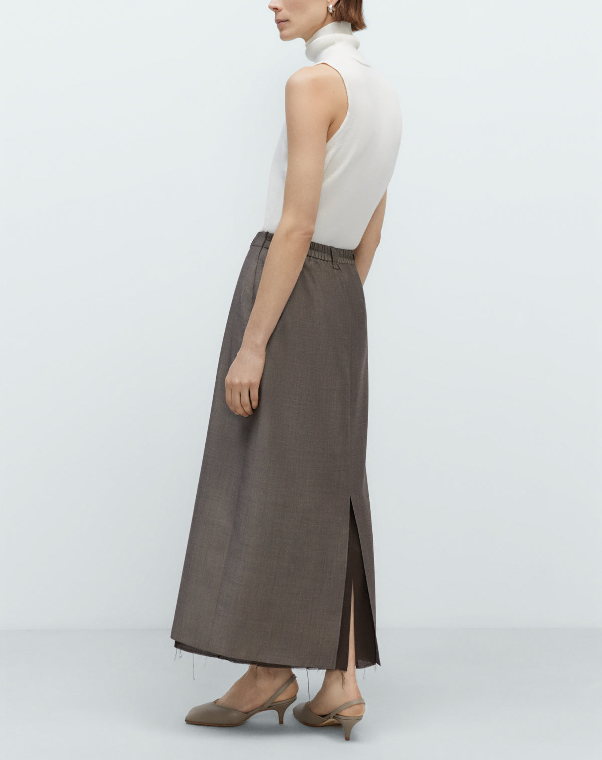 Cordera Tailoring Mohair Long Skirt in Smoke Brown