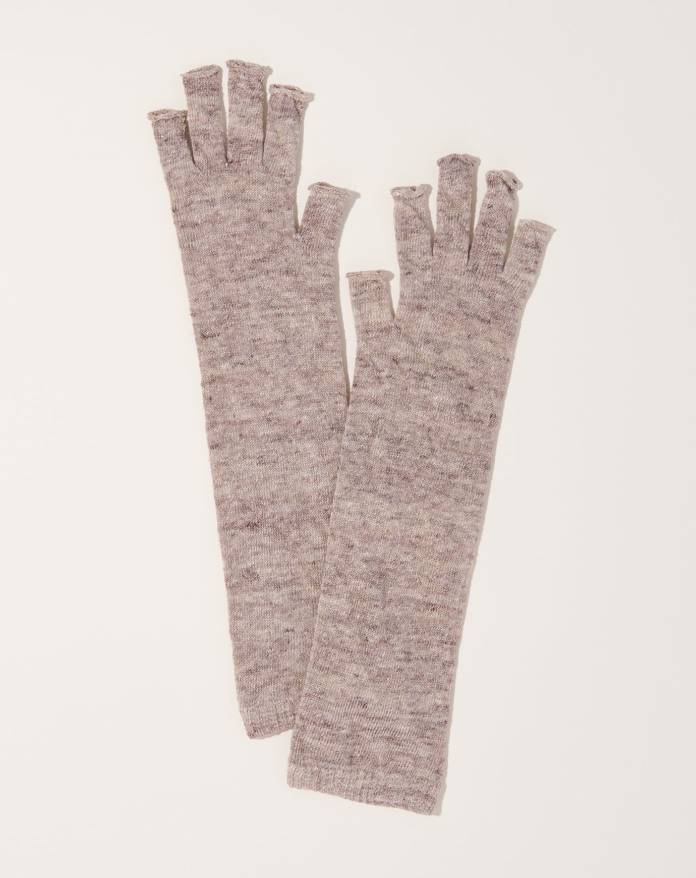 Nishiguchi Kutsushita Memeri Linen Open Finger Arm Covers in White Brown