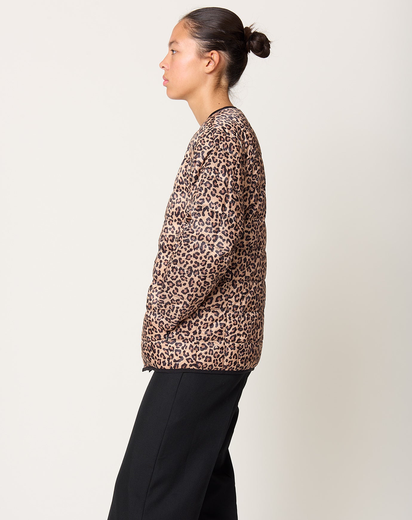 Taion Oversize Crew Neck Down Jacket in Khaki Leopard